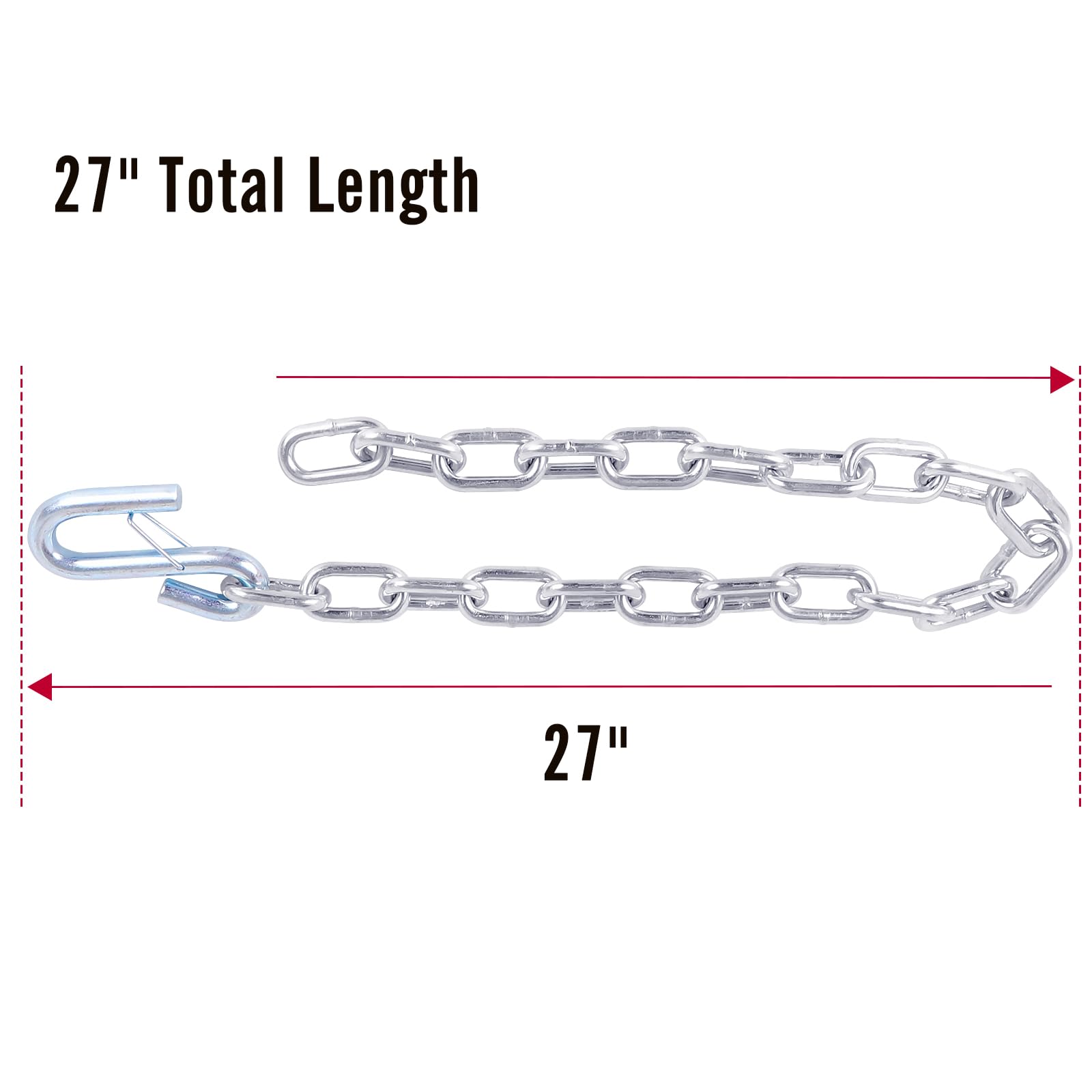 Tnyeobae 27 '' Trailer Safety Chain With 1Pcs 1/4 '' Spring Hook, Grade-30 Metal Safety Chain Kit 5000 Lbs(Pack Of 2)