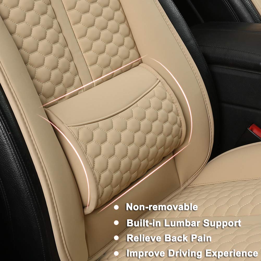 Black Panther Car Seat Cover, 1 Piece Universal Sideless Driver Seat Protector With Lumbar Support And Headrest Cover (Beige)