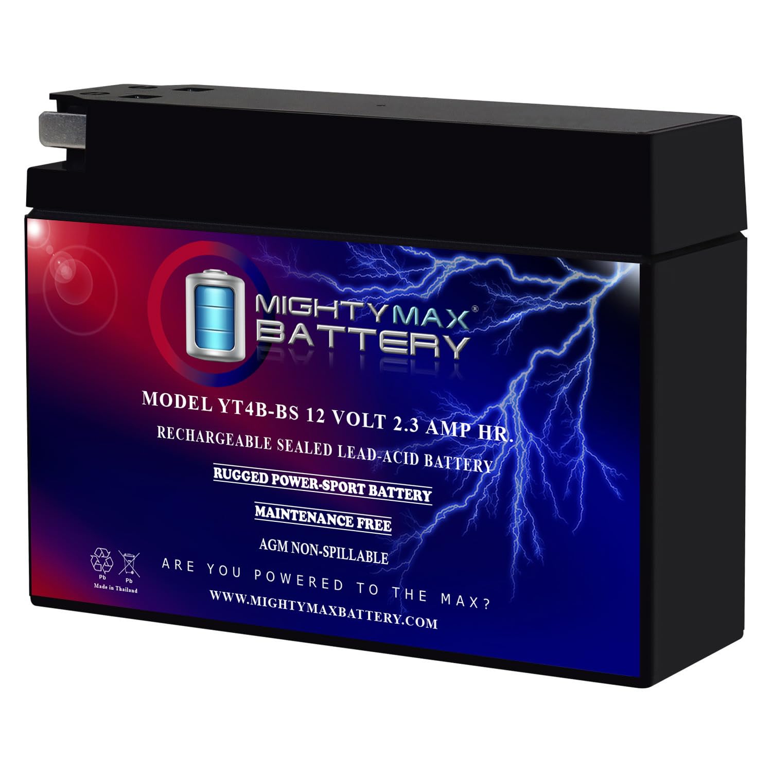 Mighty Max Battery Yt4B-Bs - 12 Volt 2.3 Ah, 25 Cca, Rechargeable Maintenance Free Sla Agm Motorcycle Battery