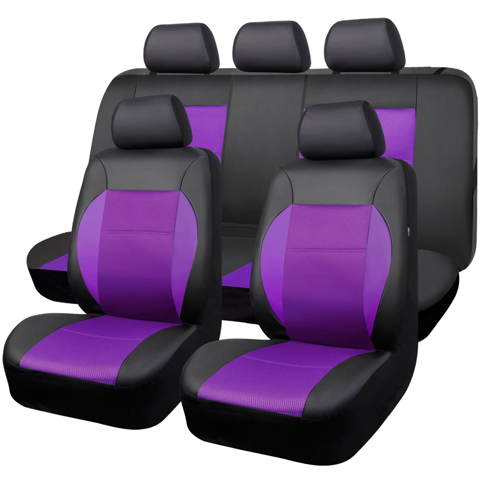 Car Pass Luxurious Faux Pu Leather Universal Seat Covers Set, Fit For Vehicles Sedan Suvs Trucks With Super 5Mm Composite Sponge Inside, For Cute Women Girly, Airbag Compatible (Black And Purple)