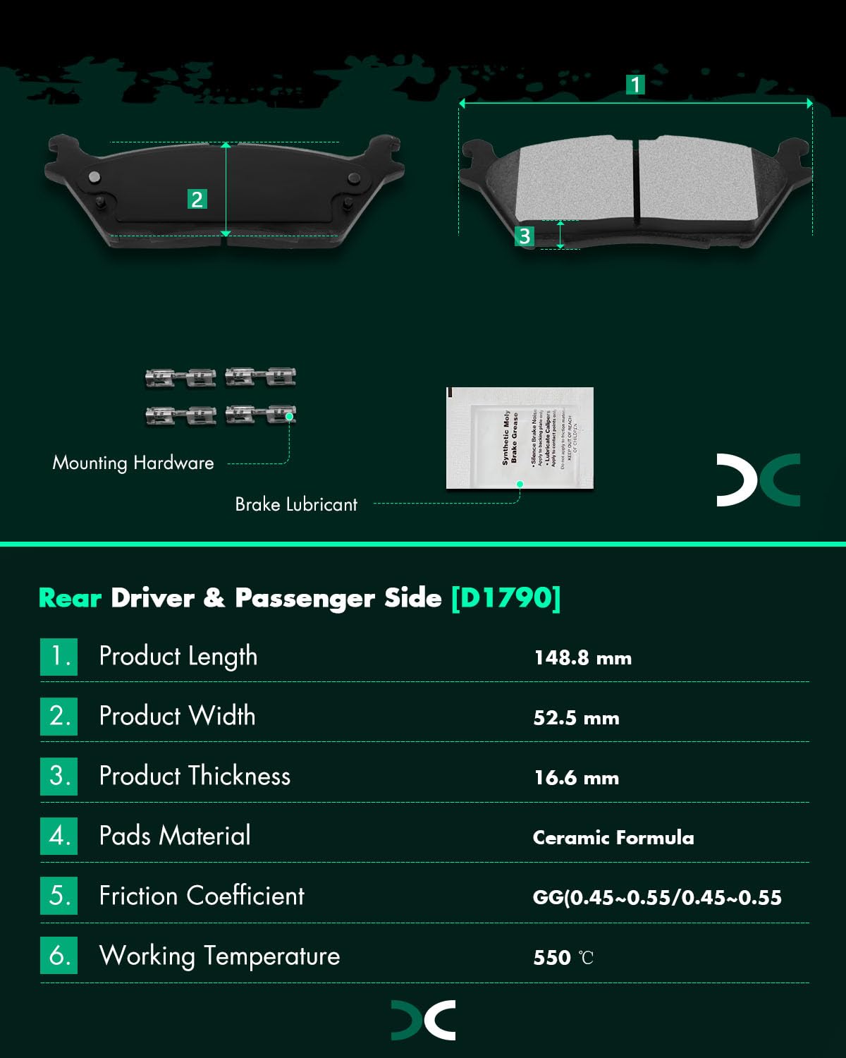 SCITOO Disc Brake Pads Kits D1790-9018 Ceramic Rear Brake Pads Set Fit For Ford For Expedition 2018-2019,For Ford For F-150 2015