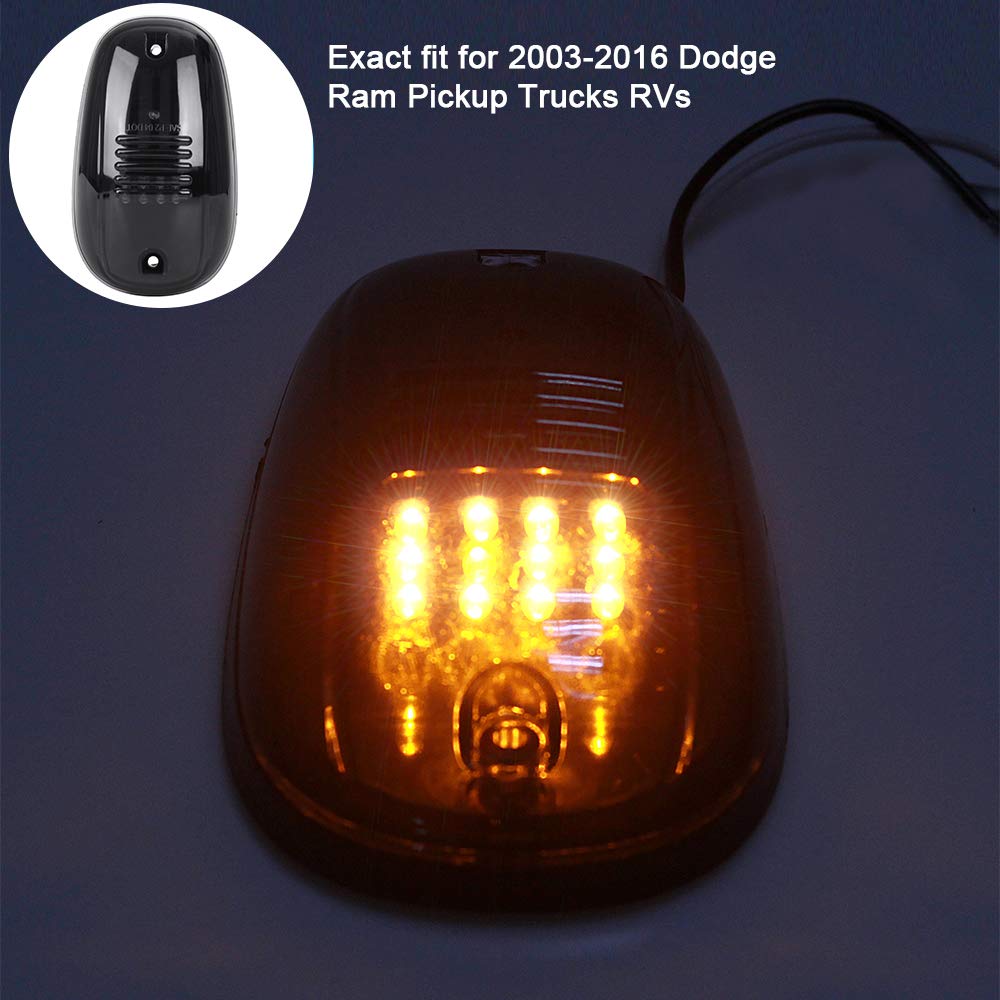 Hhcsop Amber Cab Marker Light For Dodge Ram 1500 2500 3500 4500 5500 Pickup Trucks 2003-2018, 12 Led Roof Running Lights Top Cle