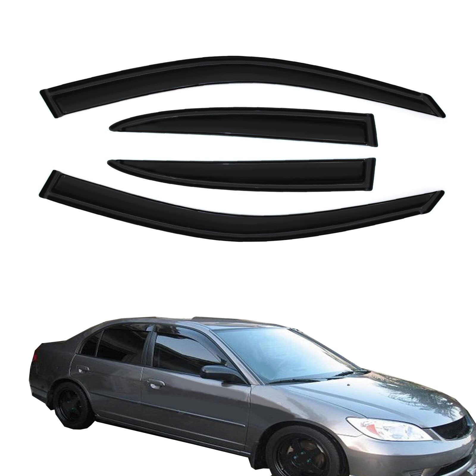Gldifa Smoke Sun/Rain Guards Wind Deflector Compatible With 2001-2005 Honda Civic Sedan Window Visors 4Pcs 94213