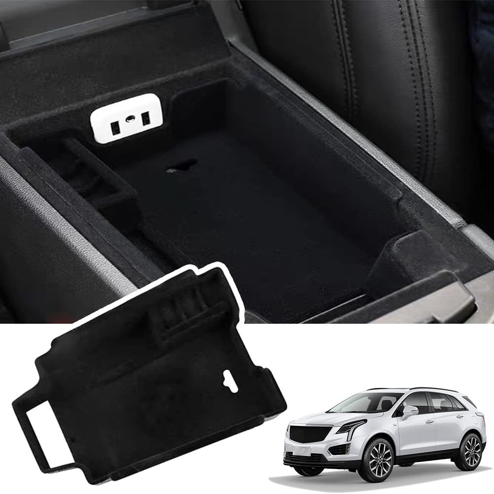yboueo for XT5 Armrest Storage Tray Compatible with Cadillac XT5 Accessories 2019 2018 2017 2016 Flocking Interior Armrest Inser