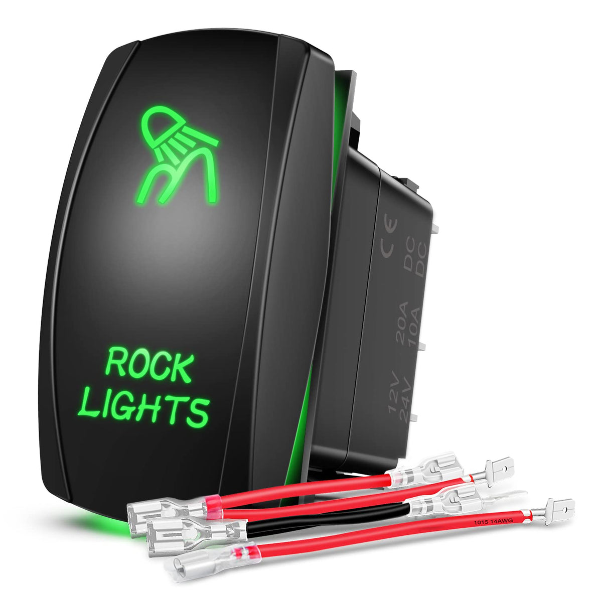 Nilight Rock Lights Rocker Switch Led Light Bar Switch 5Pin Laser On Off Spst Switches 20A/12V 10A/24V Switch Green With Jumper
