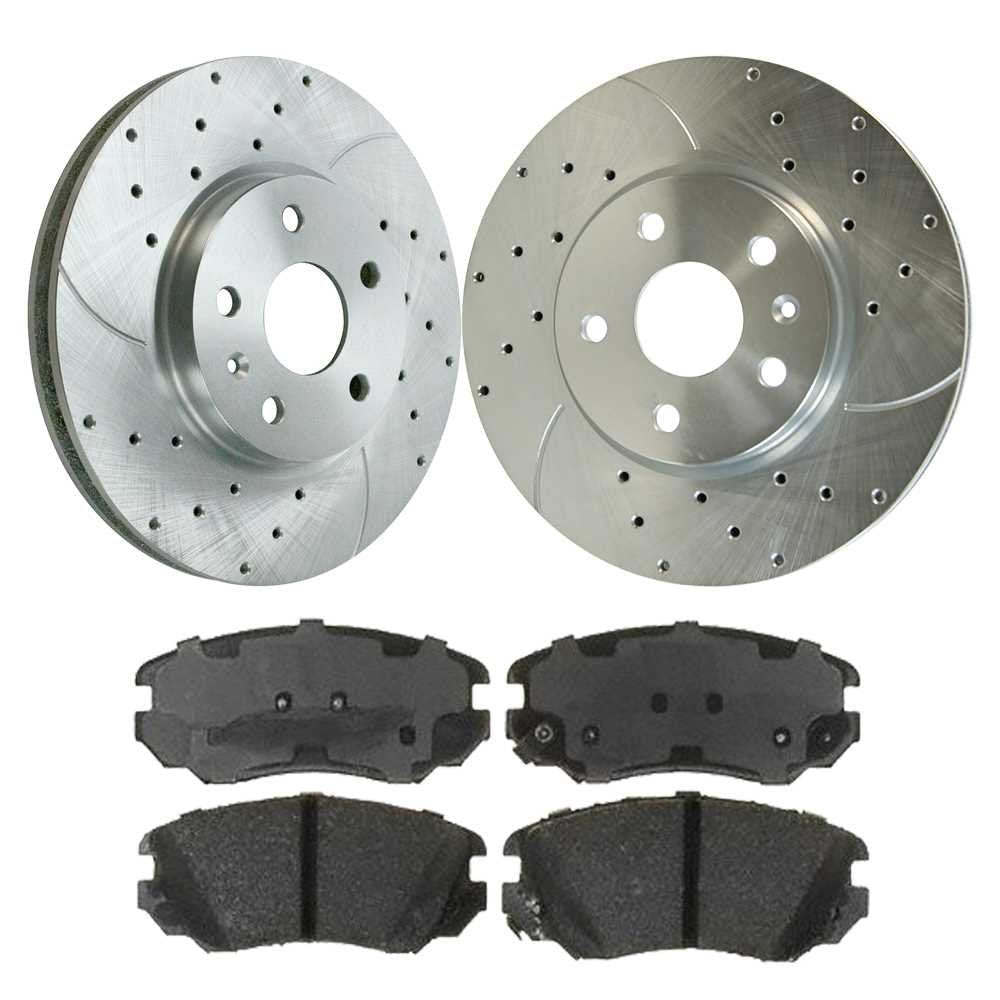 AutoShack Front Drilled and Slotted Brake Kit Rotors Silver and Performance Ceramic Pads Pair of 2 Driver and Passenger Side Rep