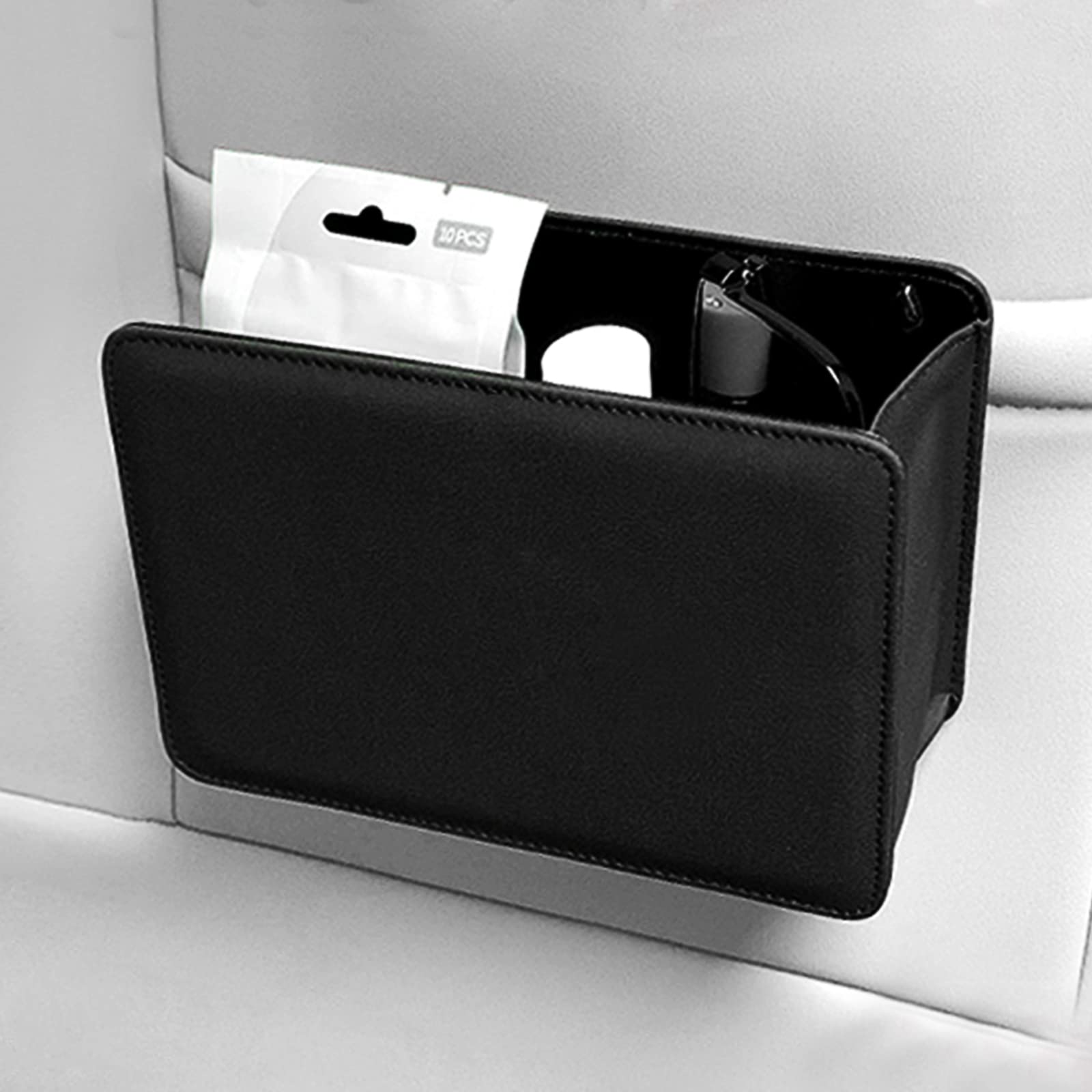 Accmor Car Trash Can, Leather Vehicle Trash Bin Car Dustbin Garbage Organizer Holder With One Roll Trash Bag, Foldable Hanging M