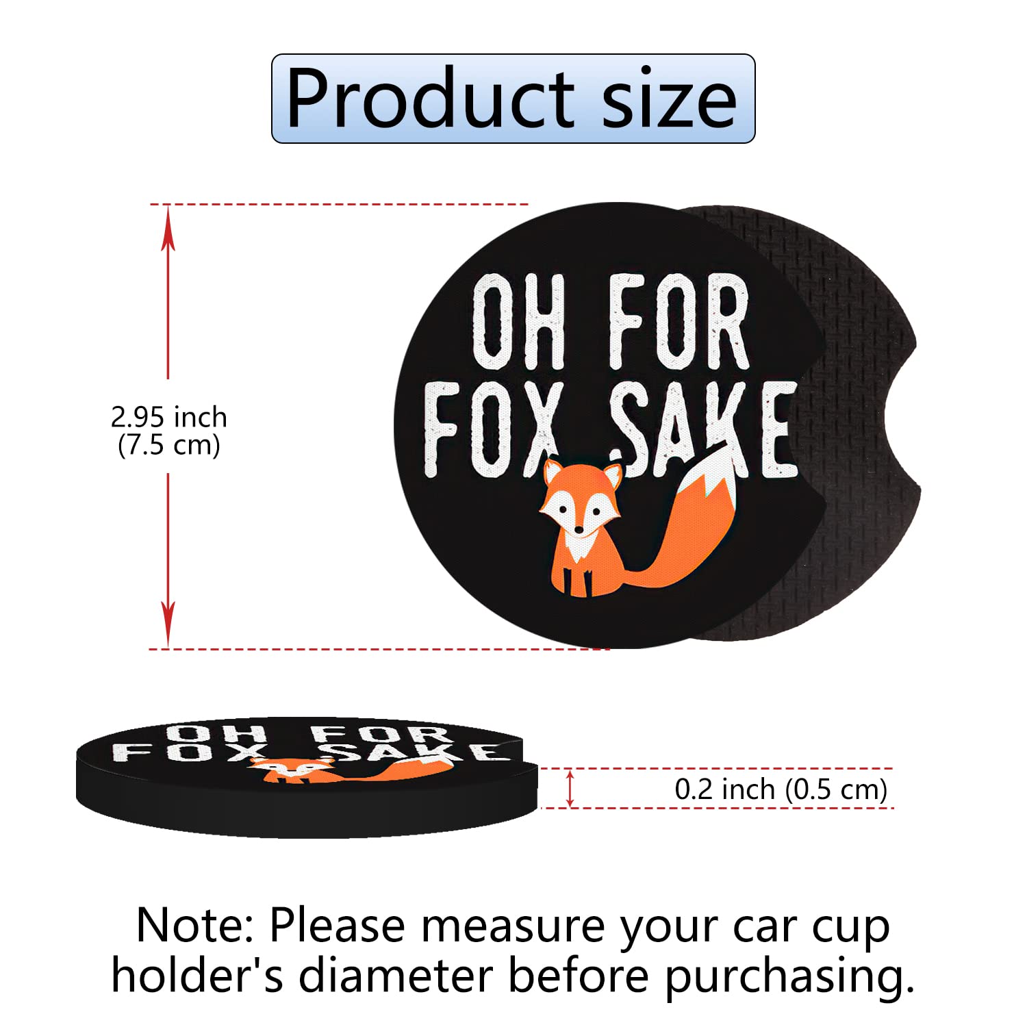 Jupswan Car Cupholder Coaster Absorbent 2 Pack Cute Funny Cartoon Oh For Fox Sake Rubber New Automotive Cup Holder Decal Decor A