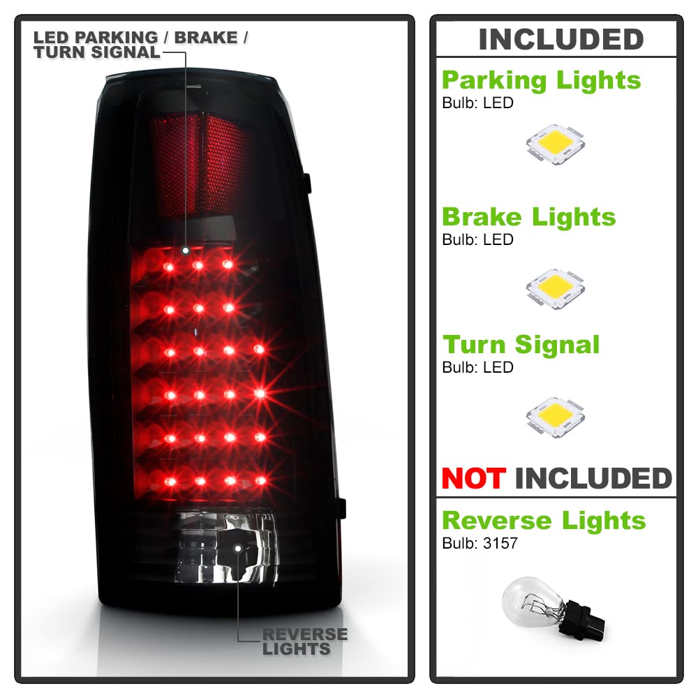 Acanii - For Black Smoke 1988-1998 Chevy Silverado Gmc Sierra Suburban Tahoe Led Tail Lights Driver & Passenger Side