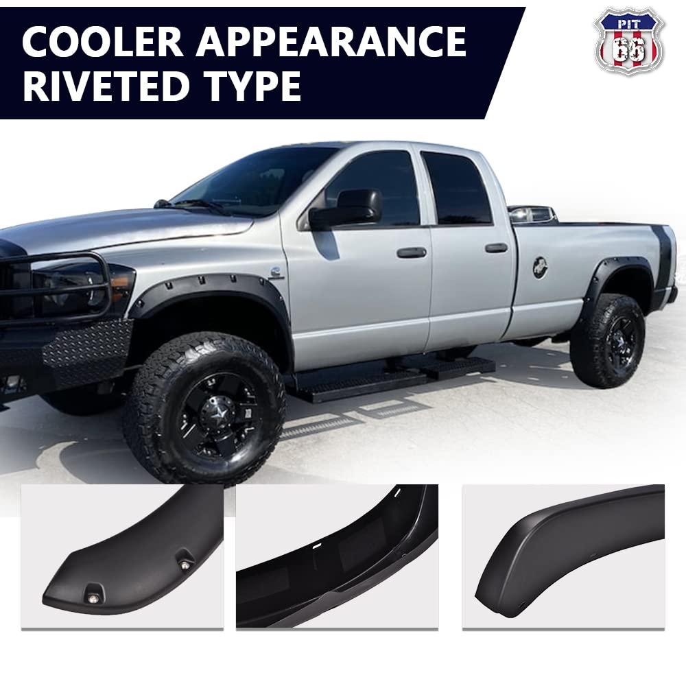 PIT66 Fender Flares, Compatible with 2002-2008 Dodge Ram 1500/2003-2009 Ram 2500 3500 (Fits Fleetside, NOT Fits Dually/Hemi Engi