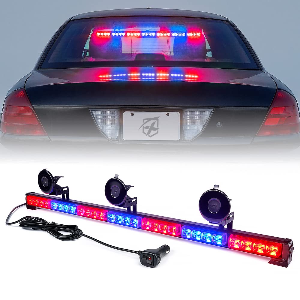 Xprite 31.5 Inch Led Traffic Advisor Strobe Light Bar, 21 Flashing Patterns W/Suction Cup, Interior Windshield Deck Emergency Warning Light Bar For Police Volunteer Vehicles Trucks - Red Blue