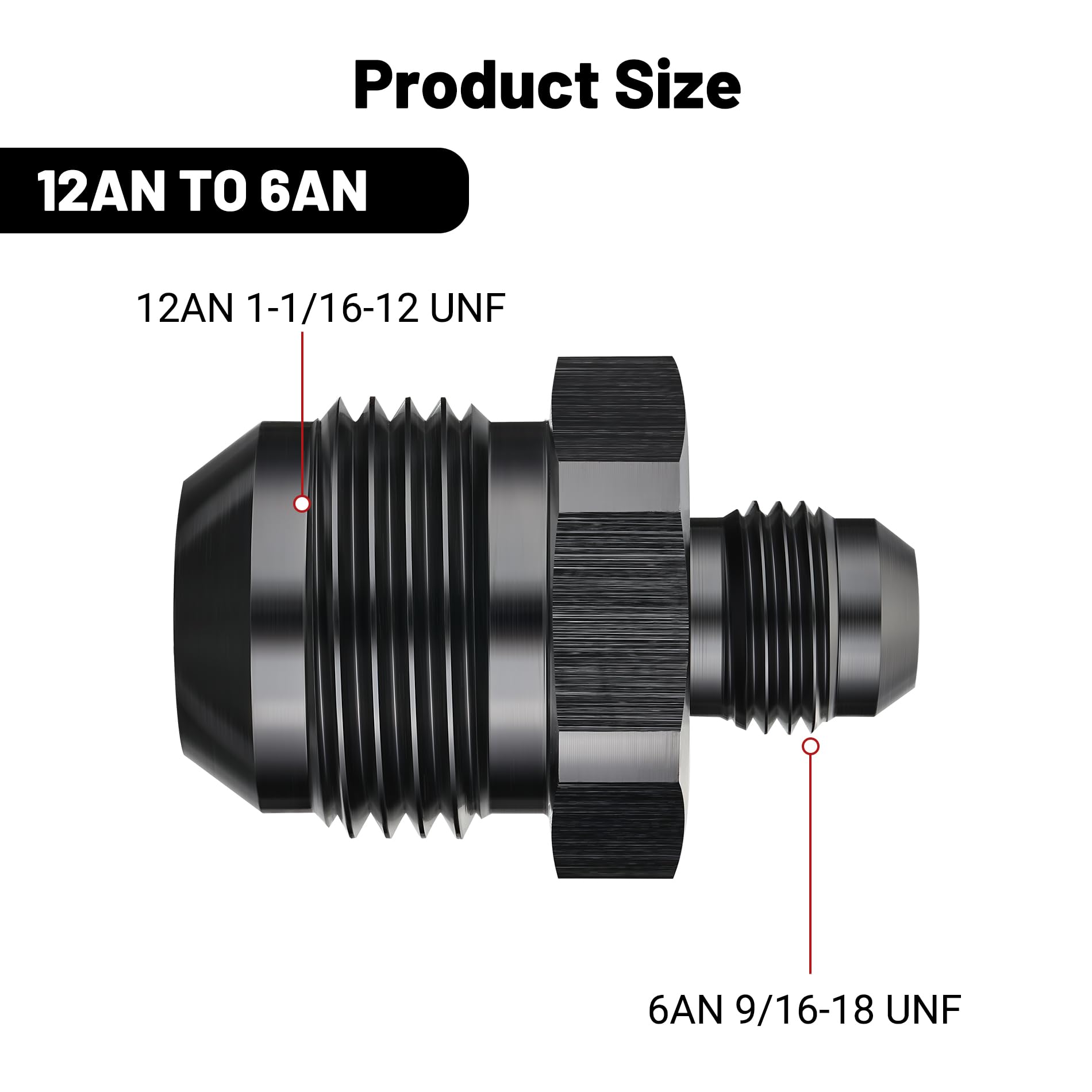EVIL ENERGY 12AN Male to AN6 Male Flare Reducer Coupler Union Straight Adapter Fitting Black