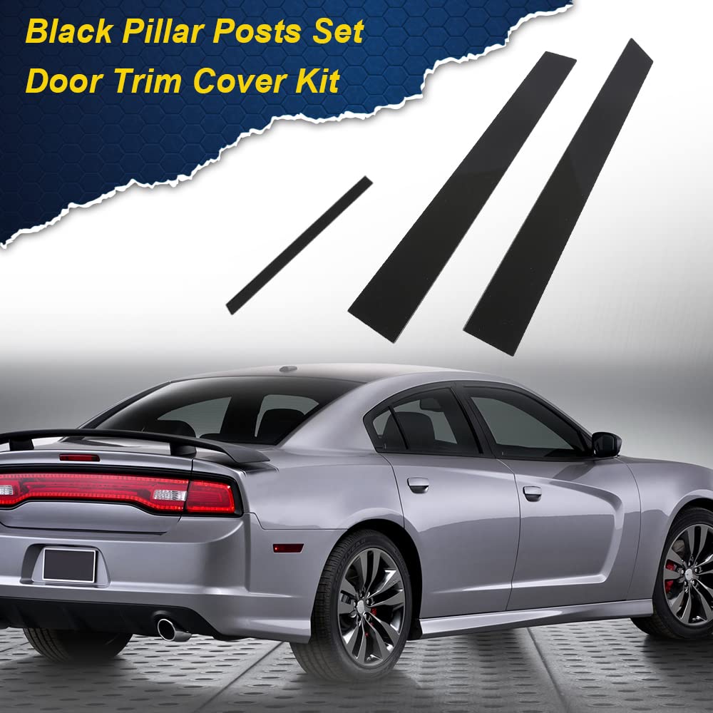 PIT66 Pillar Posts Trim, Compatible with 11-14 Dodge Charger Window Piano Cover 6 Pcs