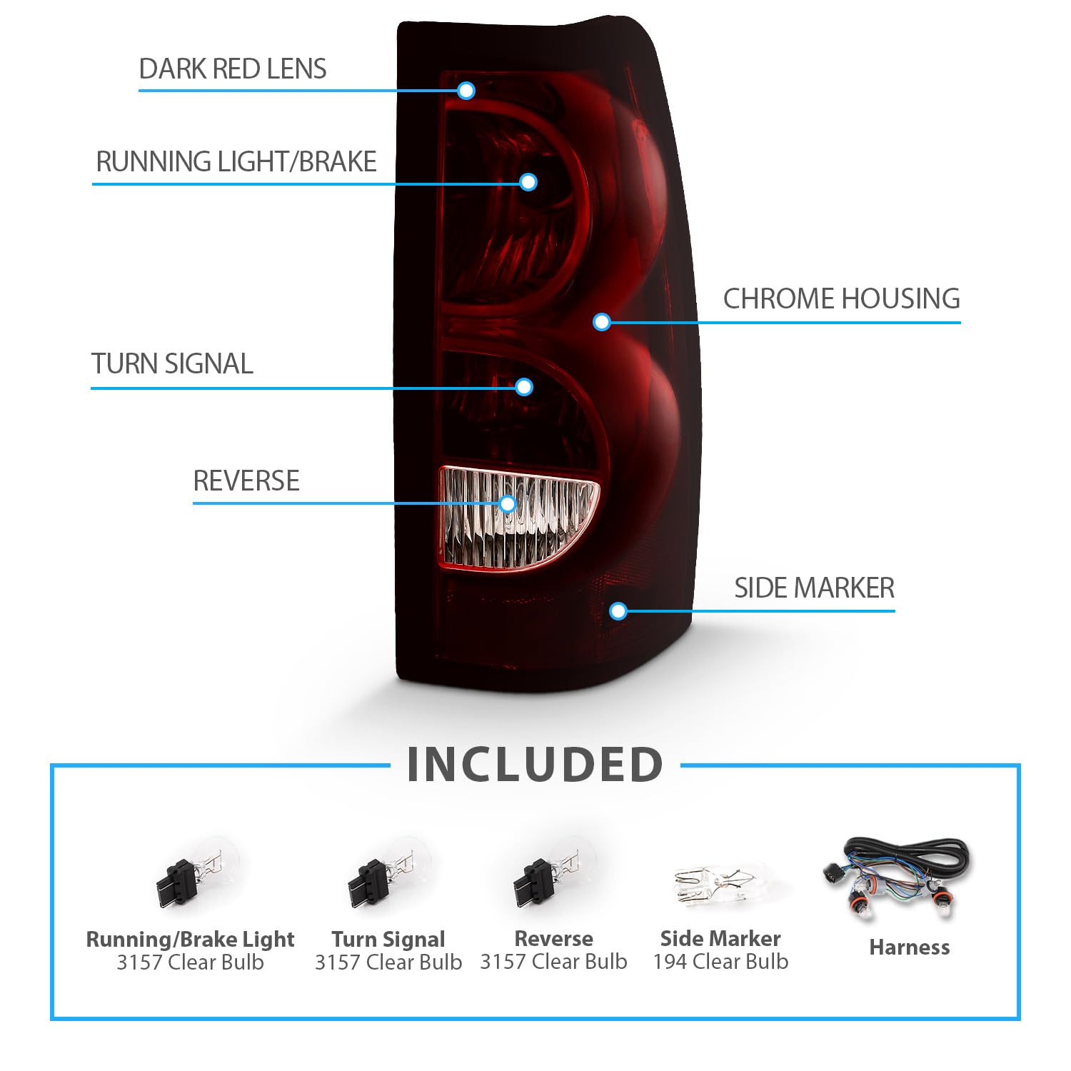 Amerilite Red Smoke Tint Replacement Brake Tail Lights Set For Chevy Silverado 2003-2006 Truck W/Bulb And Harness