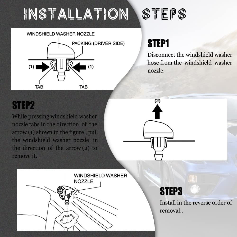 2 PCS Front Windshield Washer Nozzles, Windshield Washer Spray Jet Kit Replacement for Chrysler, Dodge, Jeep, Replaces OEM #: 48