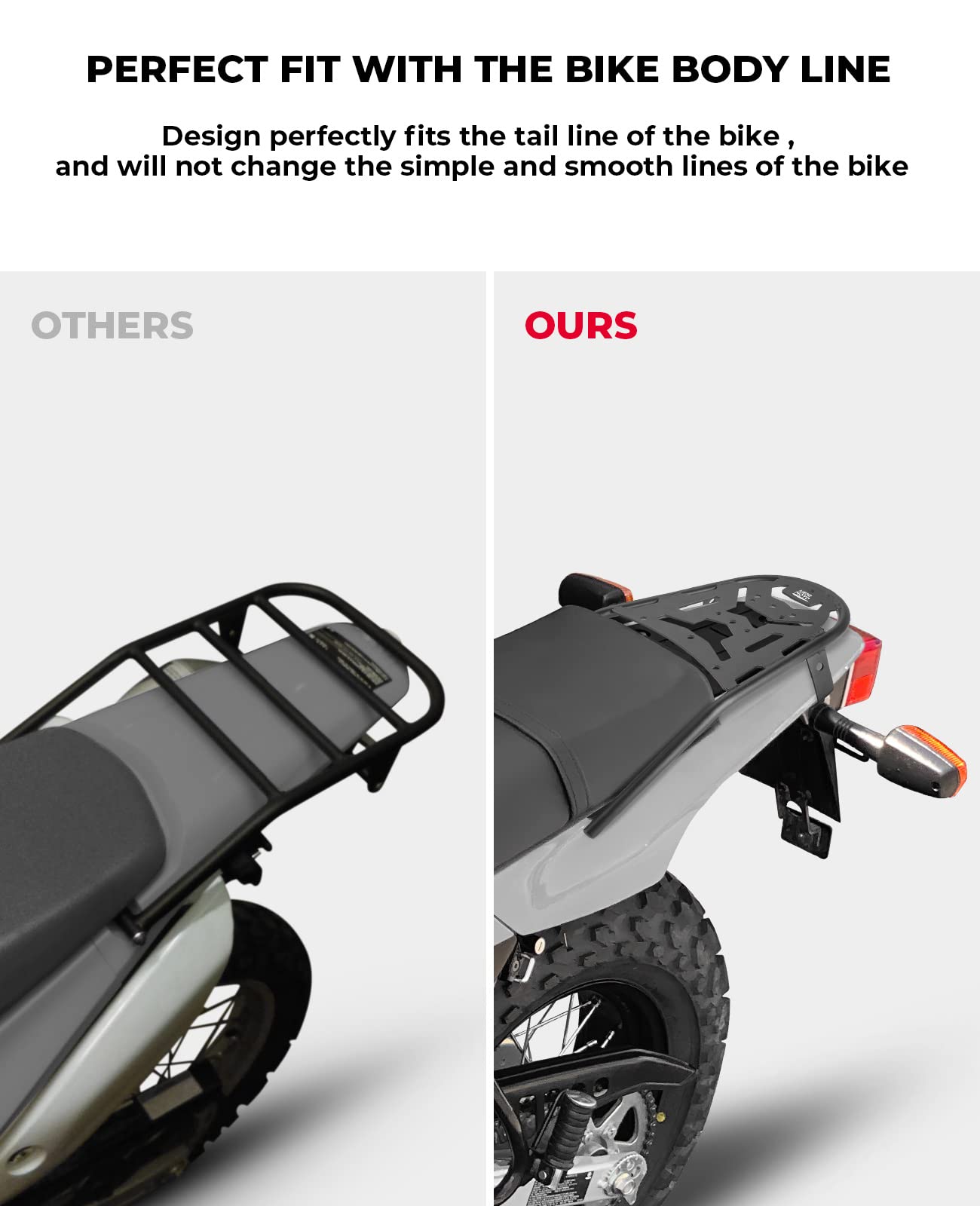 KEMIMOTO Black Motorcycle Rear Luggage Rack Compatible with TW200 (1987-2025) - Enduro Tail Storage Carrier