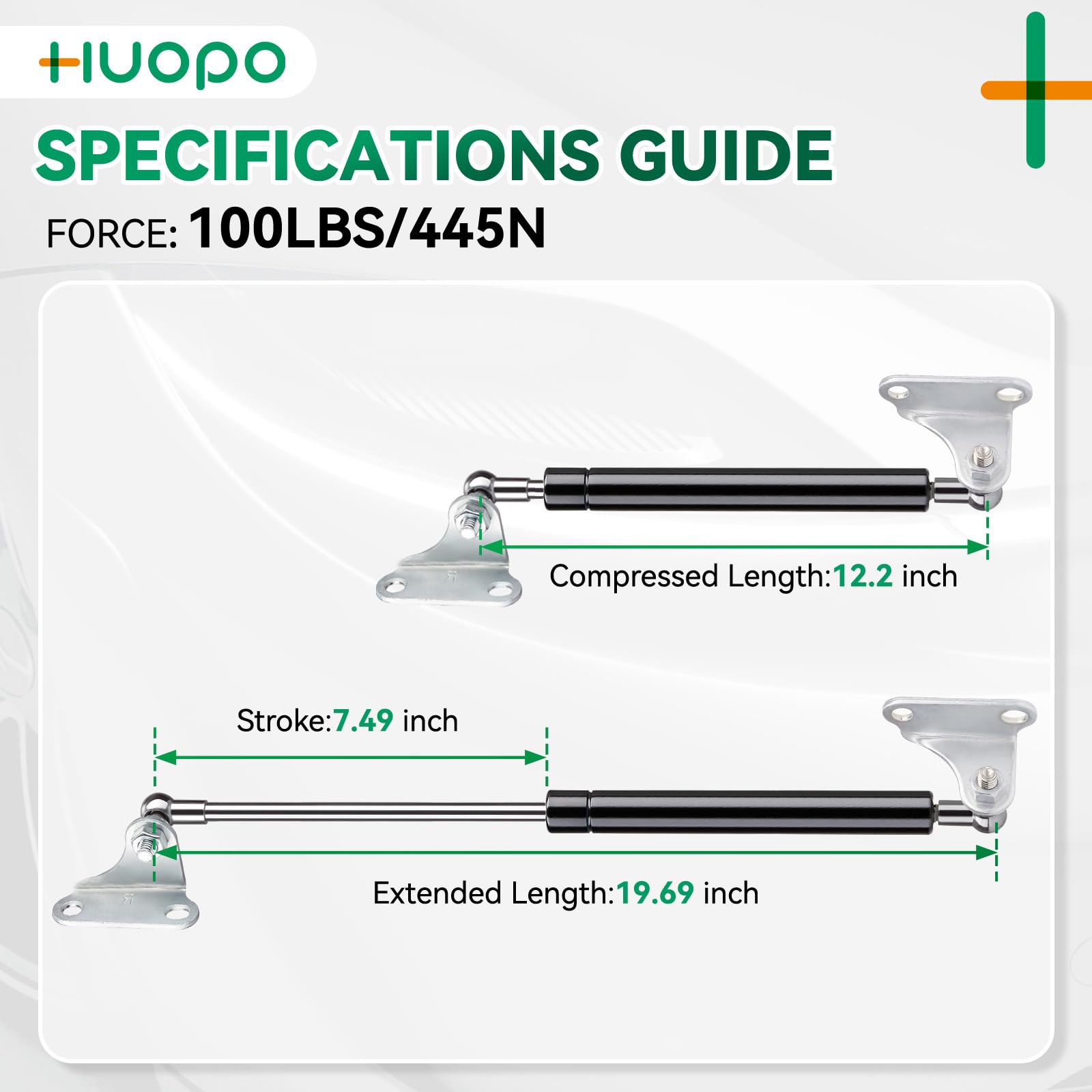 Huopo 20 Inch 100Lb/445N Gas Strut Shock Spring Lift Support For Rv Bed Storage Heavy Duty Lid Basement Door Boat Hatch, Set Of