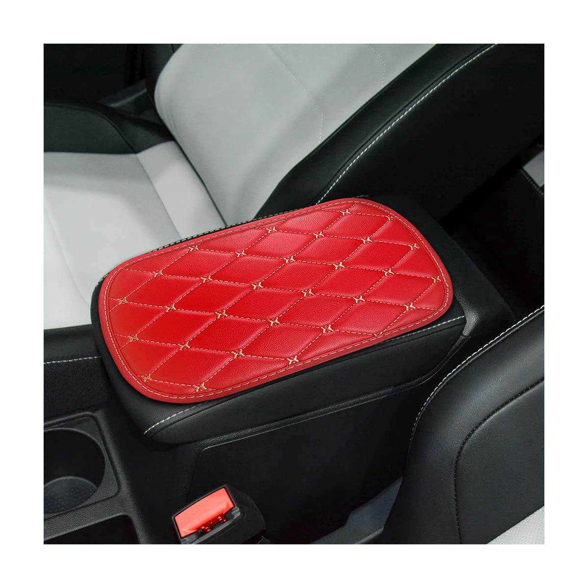 Auto Center Console Pad, Pu Leather Car Center Console Box Cushion, Non Slip Soft Armrest Seat Box Cover, Waterproof Vehicle Armrest Protector, Car Accessories For Suv, Truck, Car (Red/Beige)