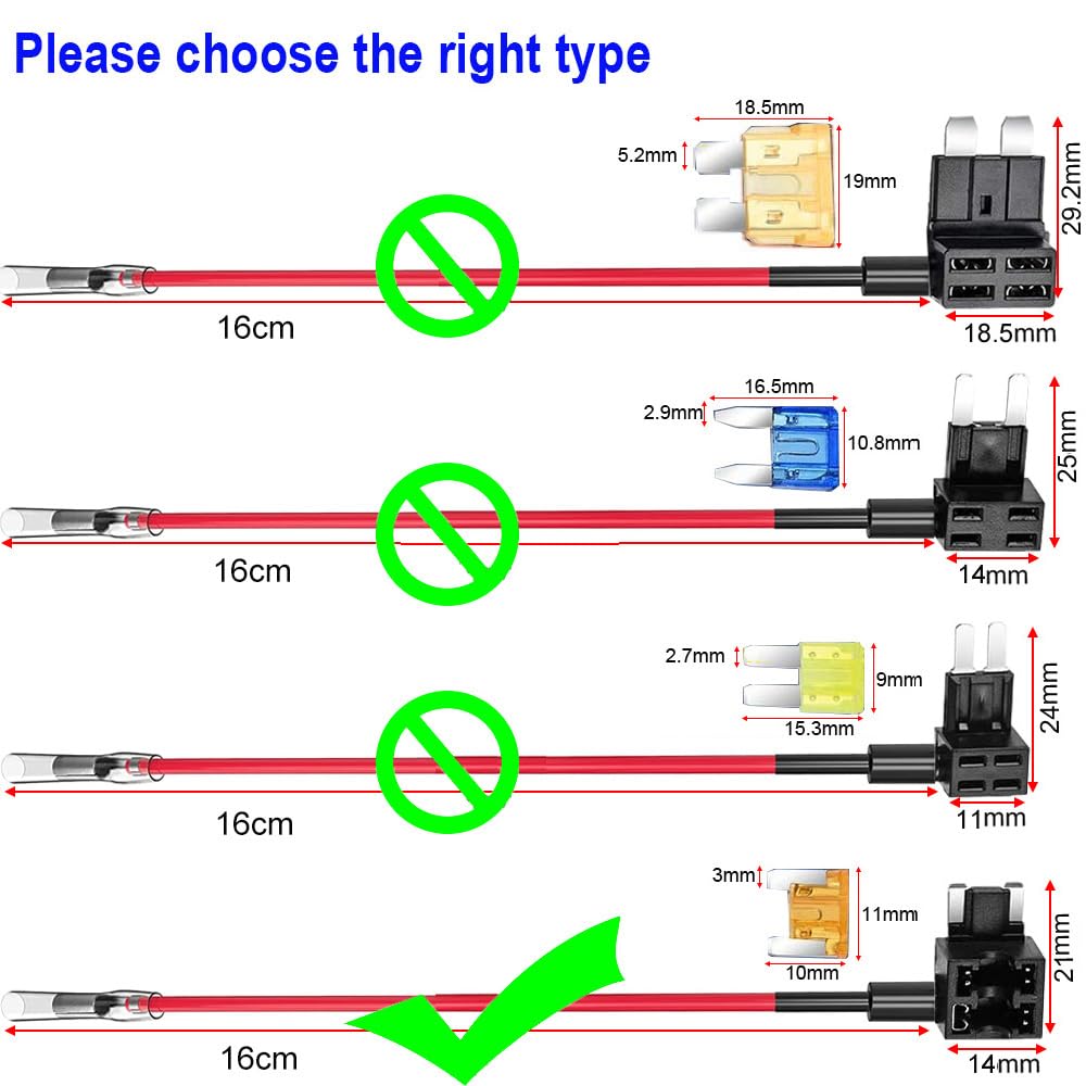 Gebildet 12V-24V Low Profile Add-A-Circuit Fuse Tap, Miniature Piggy Back Blade Fuse Holder With Wire Harness, 6 Pcs Fuse (3A 5A 7.5A 10A 15A 20A) And Fuse Puller (Pack Of 4)