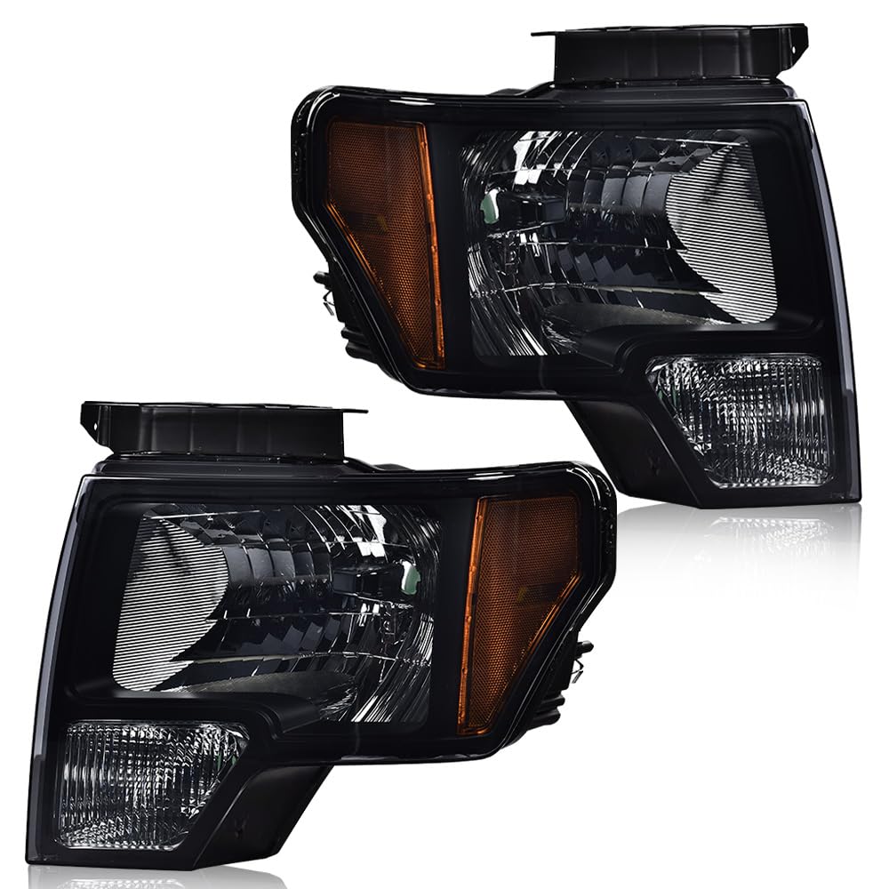 PIT66 Front Left & Right Headlights Assembly Headlamps 2 Pcs Compatible with Ford F150 2009 2010 2011 2012 2013 2014 Smoky Lens 