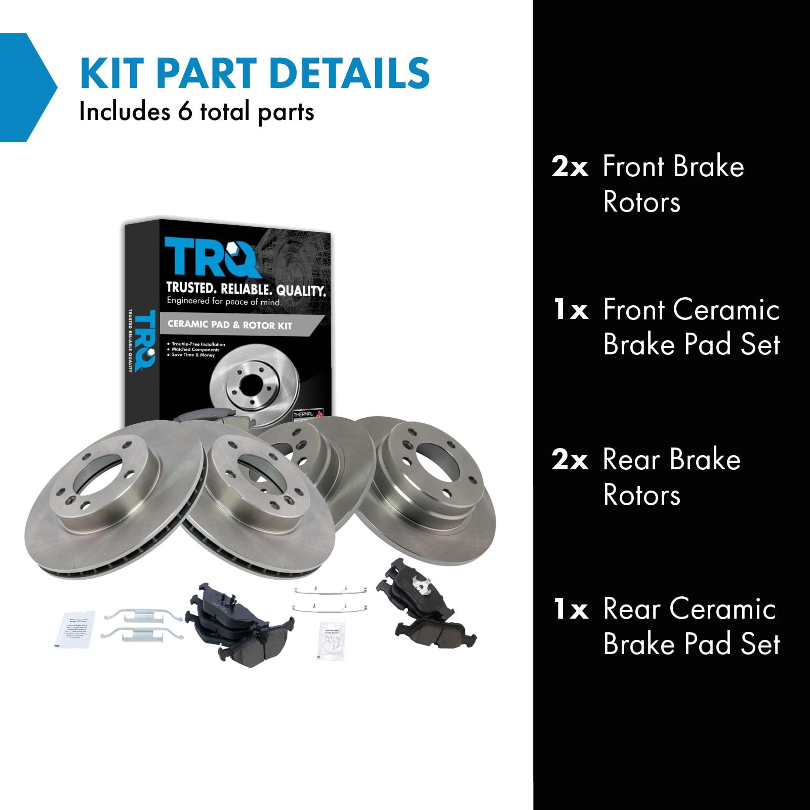 Trq Front And Rear Brake Pad & Rotor Kit Brake Pads Brake Rotor Ceramic Compatible With 1993-1998 Bmw 318I 1993-1997 318Is 1992-