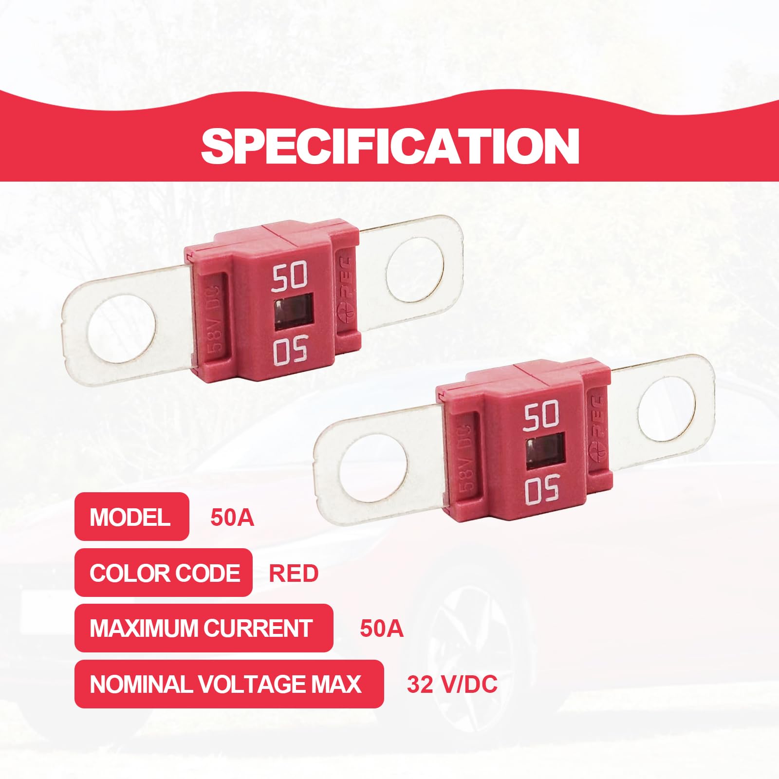 Pack of 3 AMI/Midi Fuse 50 Amp High Current Fuse Bolt-on Fuse, commonly Used in Cars, Trucks, Construction Vehicles, Agricultura
