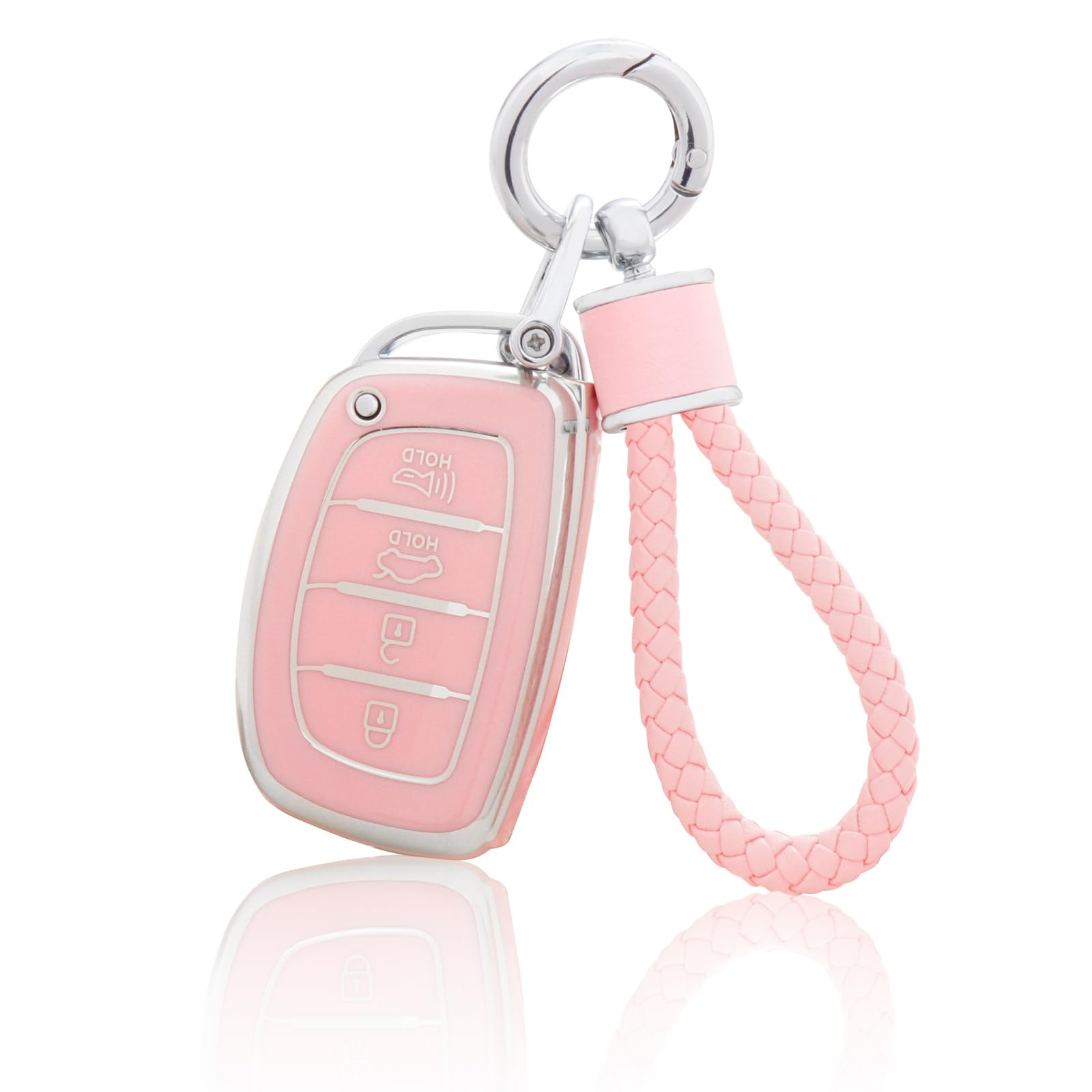 YO&YOYE for Hyundai Key Fob Cover with Keychain, Pink Soft TPU Key Case Protection Shell Fit for lantra Ioniq Sonata Tucson Elan