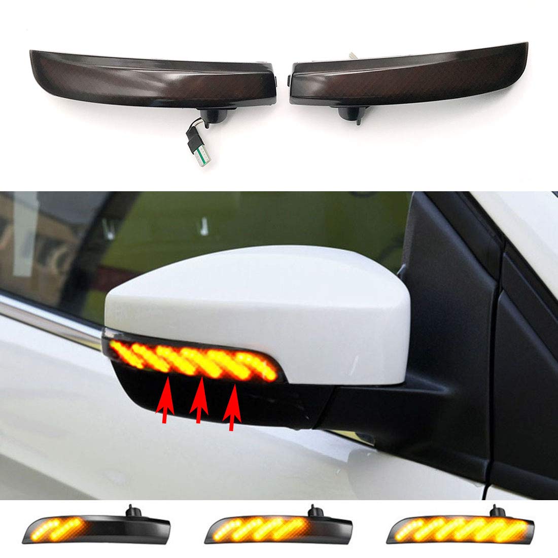 Ruihe Smoked Lens Dynamic Sequential Blink Led Side Mirror Turn Signal Light Strip Assembly Compatible With Fit For Ford Focus 2