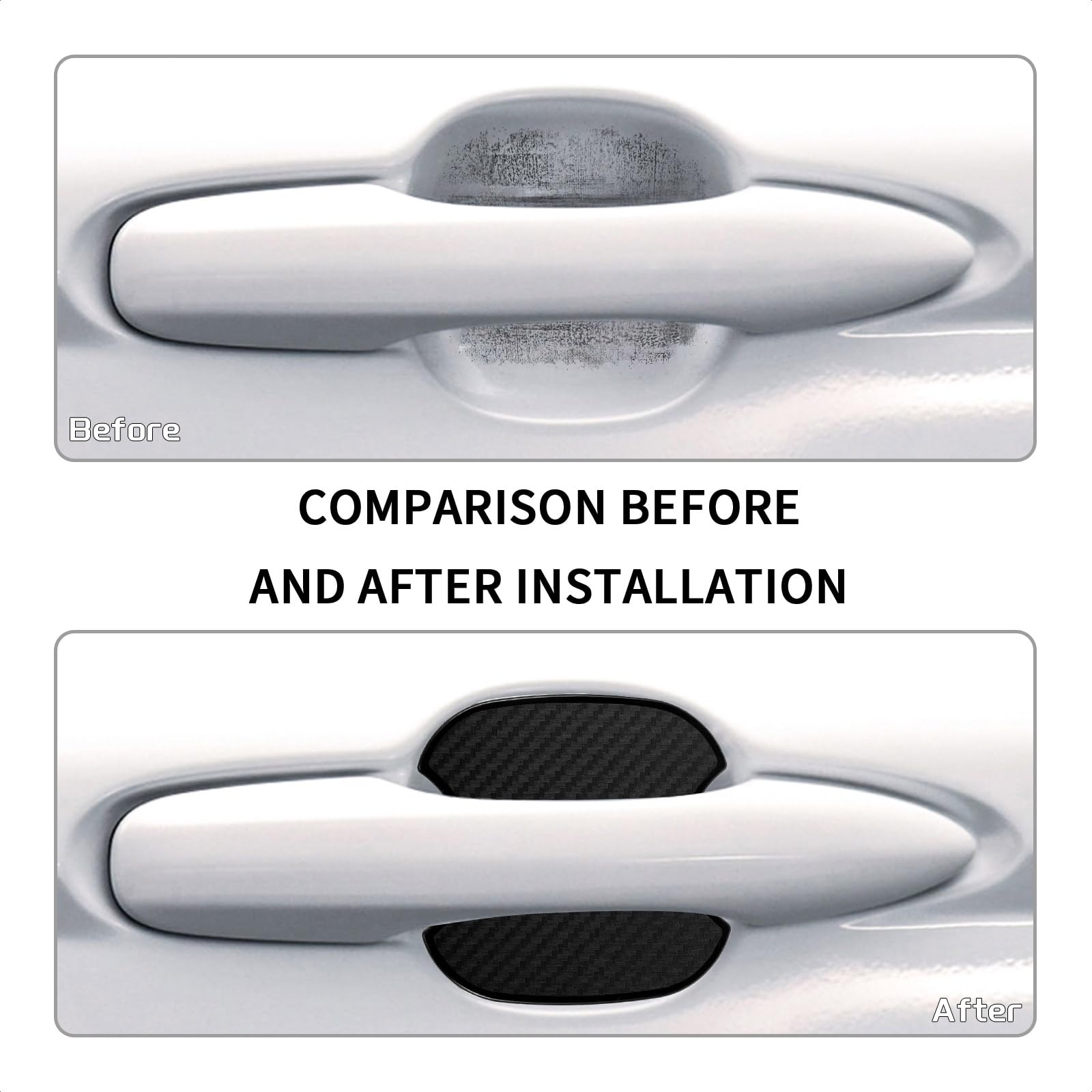 TANGSEN 4Pcs Universal 3D Carbon Fiber Texture Automotive Door Cup Handle Recess Paint Protector Cover Scratch Non-Marking Black