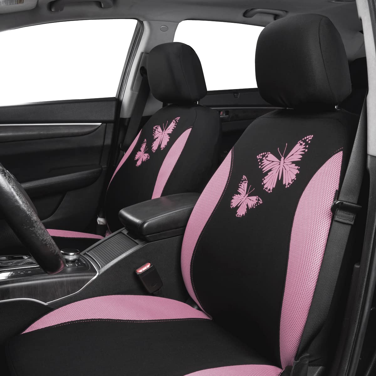 Flying Banner Butterfly Car Seat Covers Ful Set Fashion Universal Lady Woman Female Rear Bench Split Colorized (Pink Black, Full