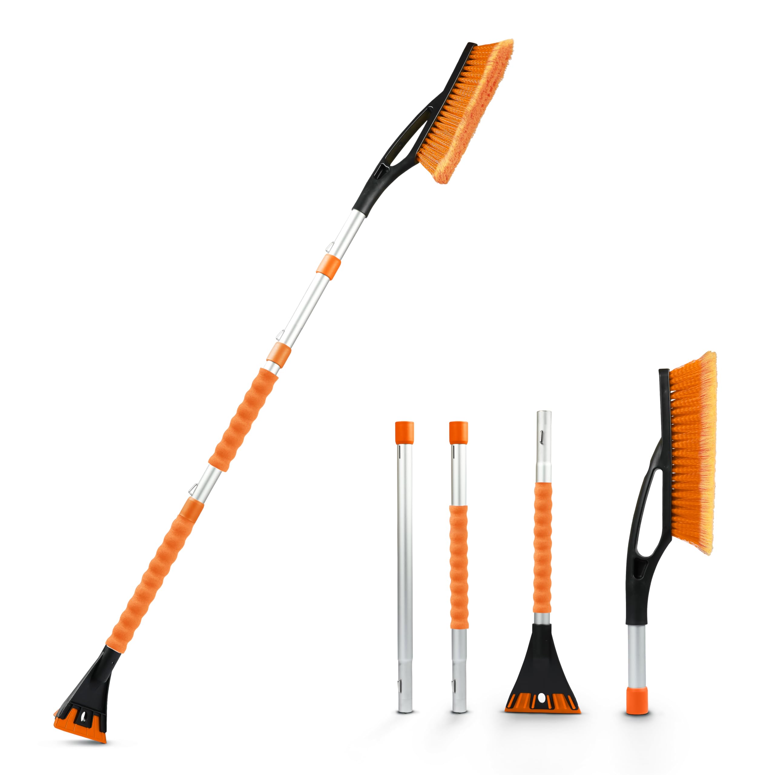 Econour 57'' Detachable Snow Brush With Ice Scraper For Car Windshield And Window | 4-In-1 Design, Scratch-Free Bristles, Eva Fo