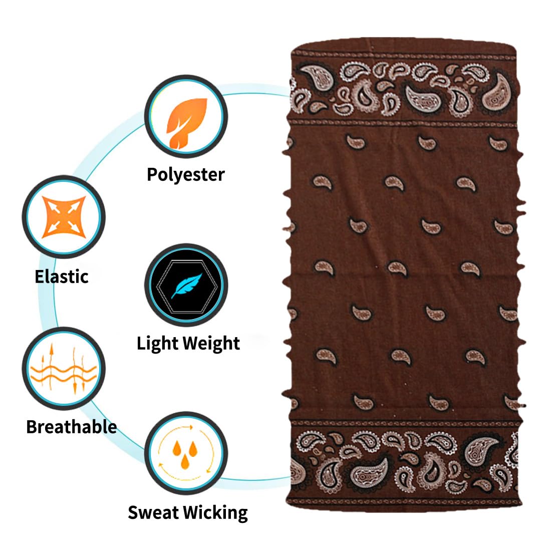 Neck Gaiter Mask Face Scarf Bandana Tube Cover Headwear Balaclava Headband Headwrap for Men and Women (6-Brown)