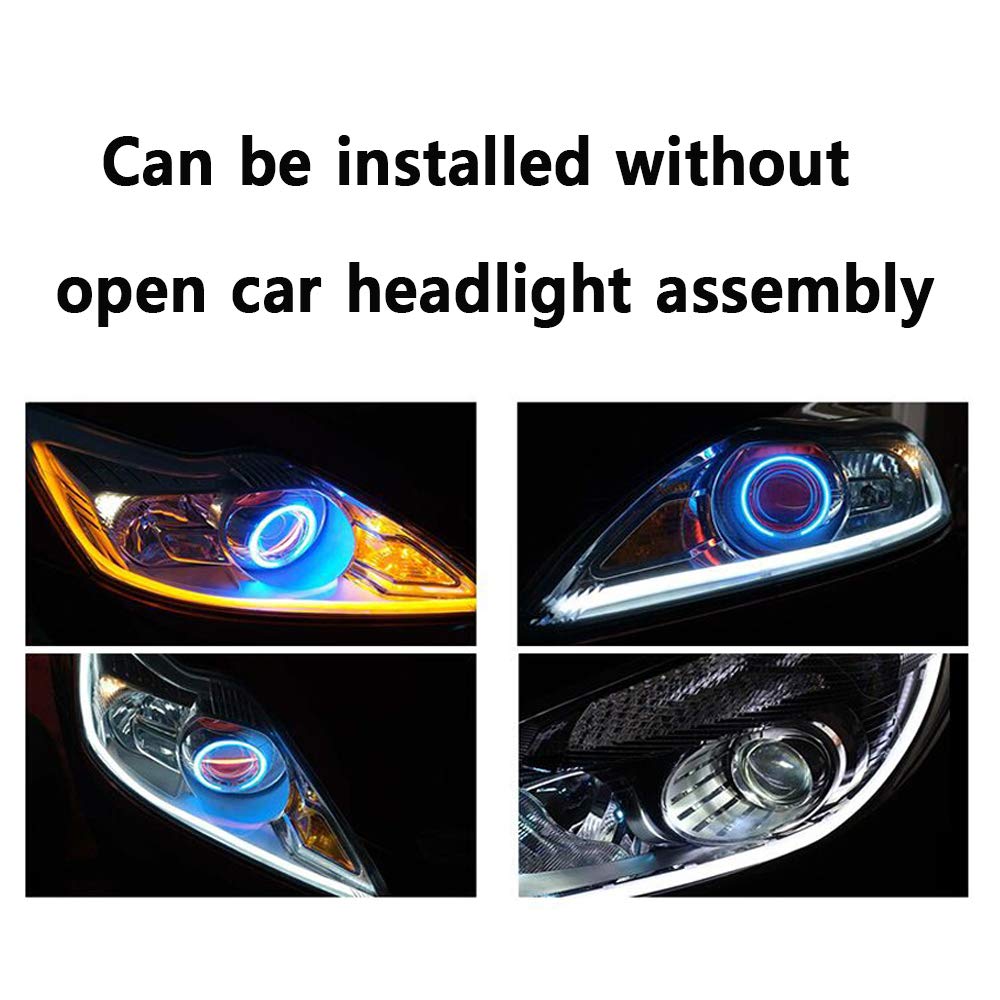 Leadtops Flexible Led Light Strip 2 Pcs 24 Inch Dual Color Led Headlight Surface Strip Tube Light White & Amber Daytime Running