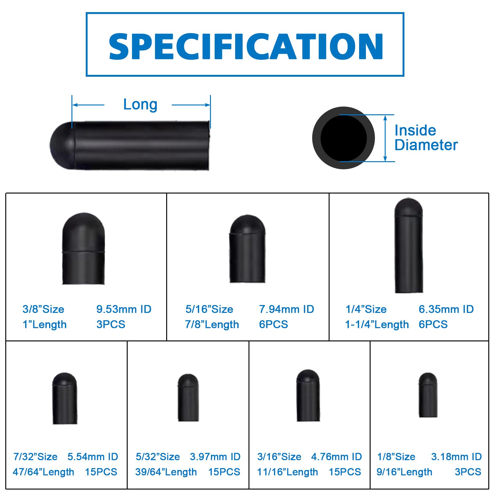 Rubber Vacuum Caps Plug Kit, 63 Pcs Assorted Vacuum Plugs Hose End Caps Assortment Kit For Carburetor, Manifold, Automotive 3/16'' 5/16' 7/32' 1/4' 5/32'' 3/8'' 1/8“