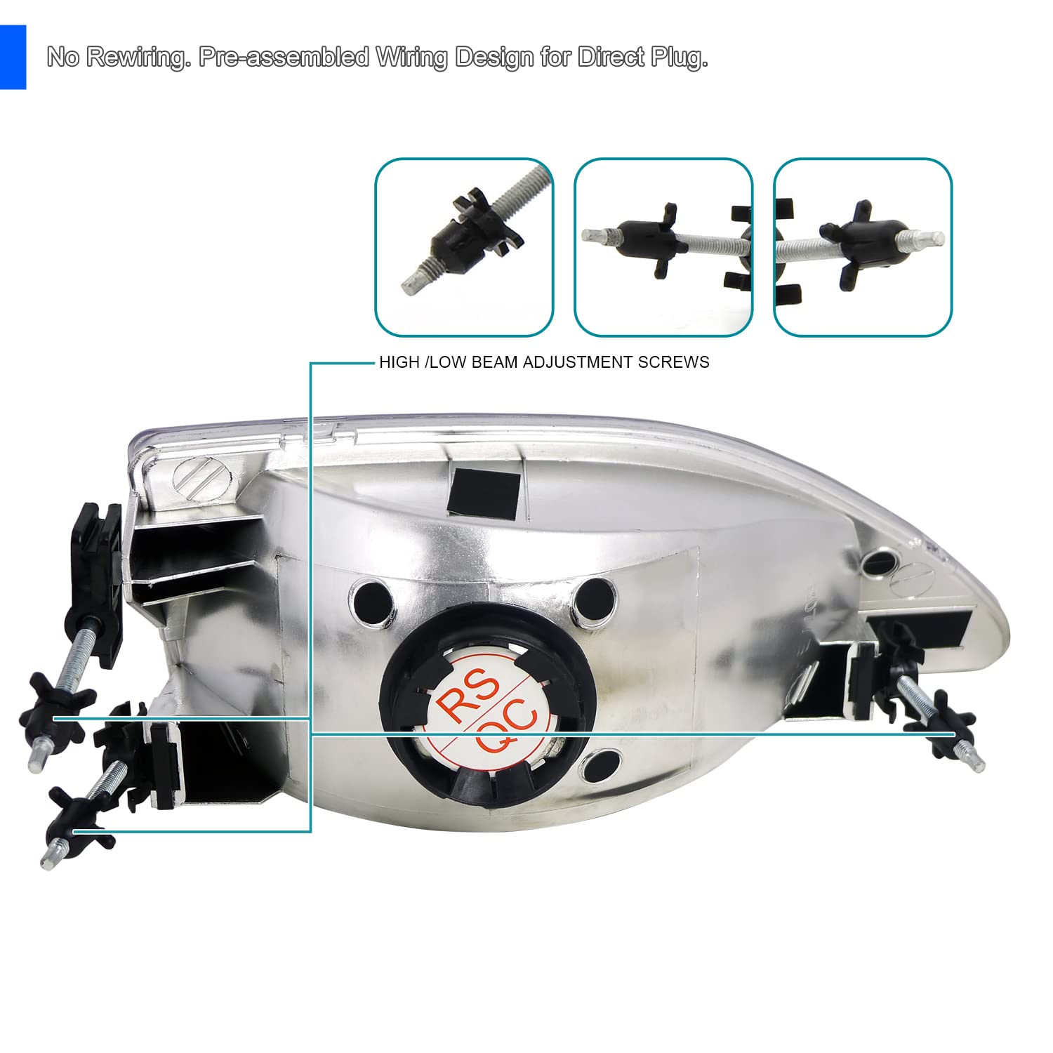 Spec-D Tuning Black Housing Clear Lens Headlights + Corner Lights Compatible with 1994-1998 Ford Mustang L+R Pair Head Light Lamp Assembly