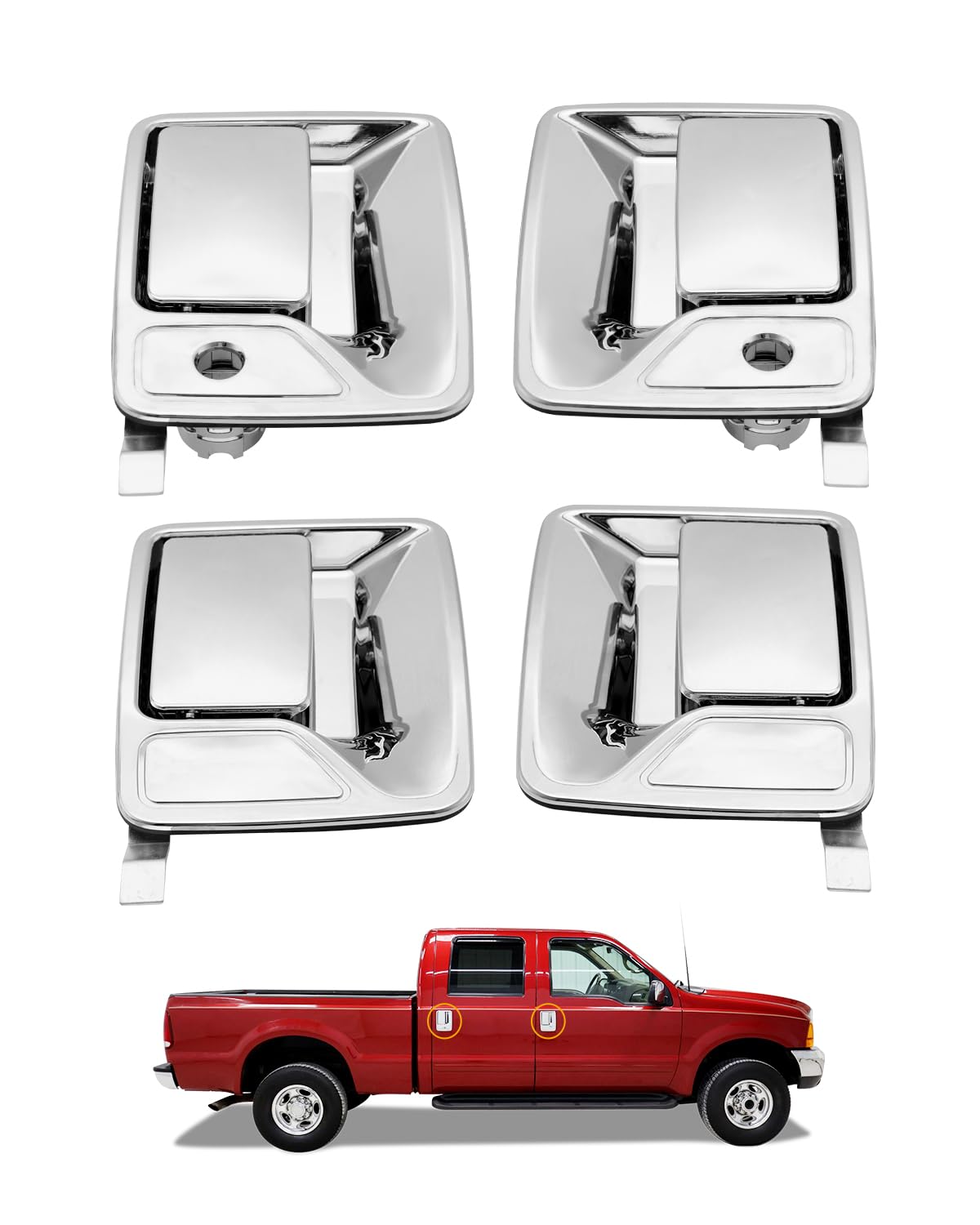 Chrome Exterior Door Handle Set (4 Pcs), Compatible With 1999-2016 Ford F250 F350 F450 F550 Super Duty, 2000-2005 Ford Excursion