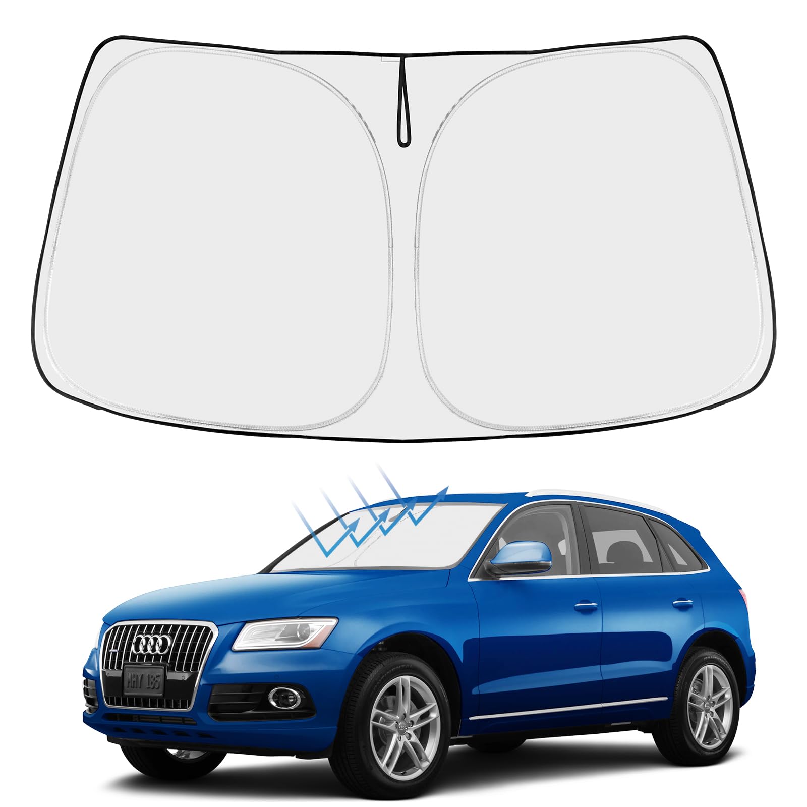 Proadsy 2025 Upgrade Windshield Sun Shade Custom Fit Audi Q5 Sq5 2010-2017 4-Layer Foldable Front Sunshade Protector Sun Visor B