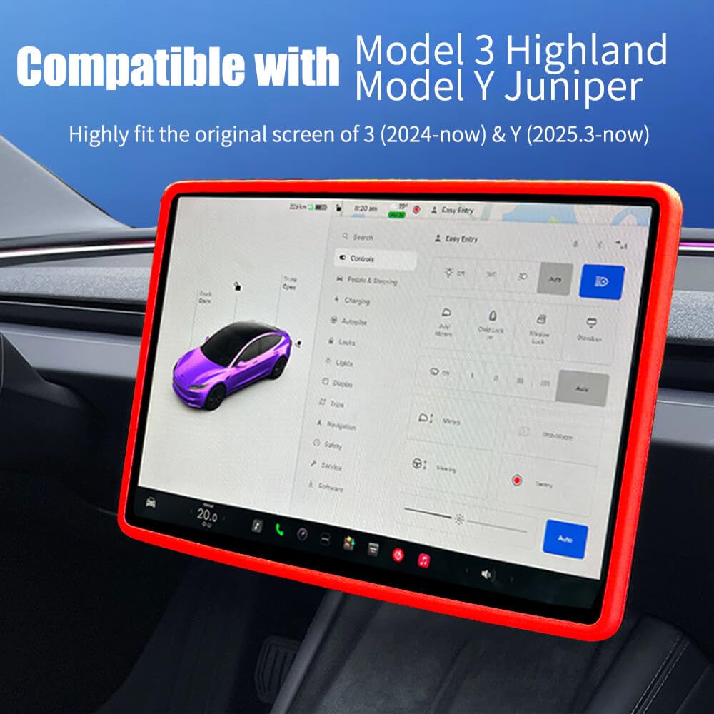 Yeapop 2Pcs Silicone Protector Frames of Screen and Rear View Mirror for Tesla Model 3 2024 Highland and Model Y 2025 Juniper. (
