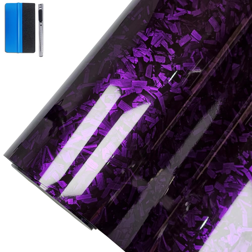 Lzlrun Forged Gloss Carbon Fiber Black Vinyl Wrap Roll Air Release Sticker Sheet Film Diy Decal Car Auto Vehicle Morotcycle Self Adhesive (1.65Ft X 3.5Ft, Purple)