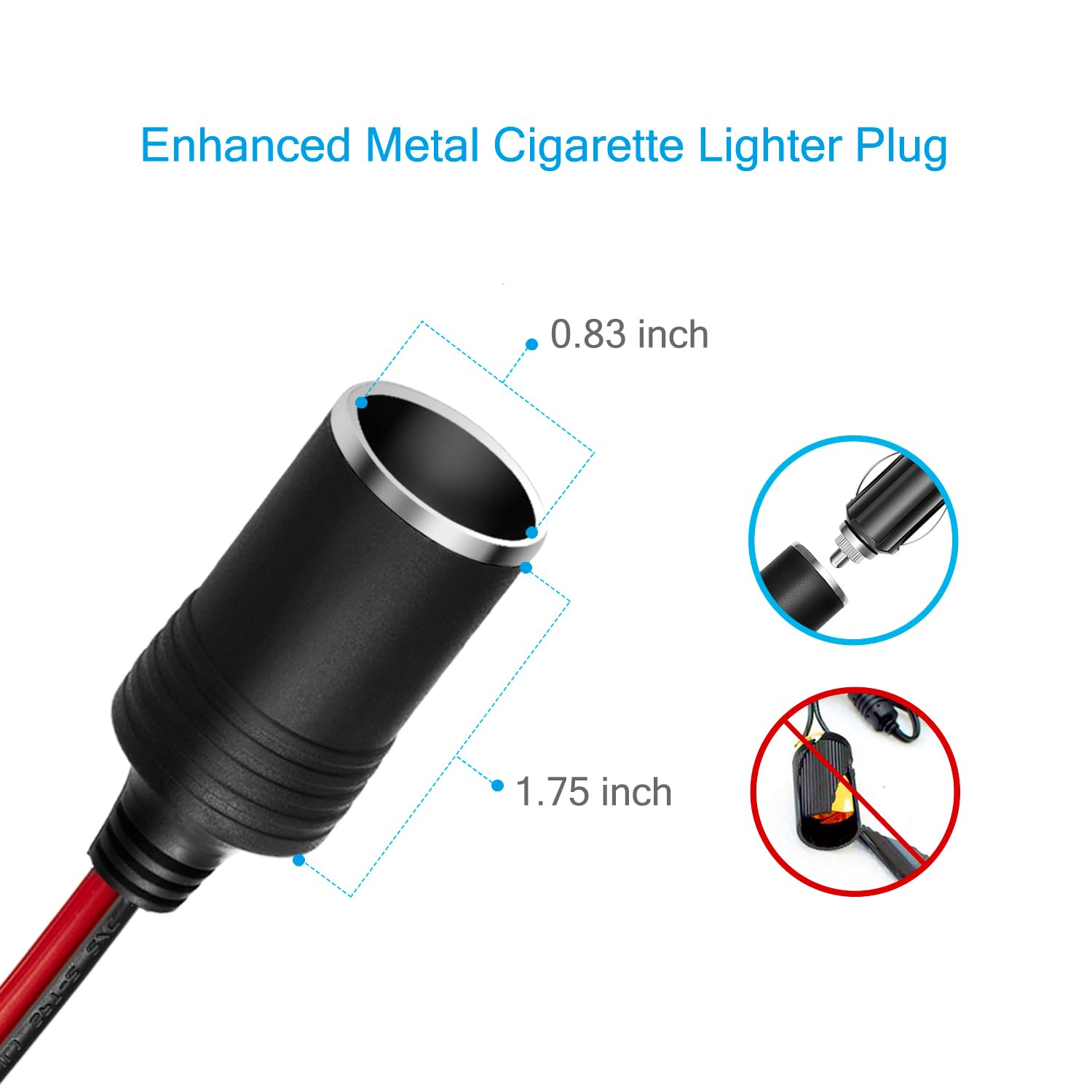 Chanzon 12V / 24V Power Supply Car Plug Outlet - 6Ft/3Ft Ul 16Awg Cable With 15A Fuse - Heavy Duty Dc Cigarette Lighter Female S
