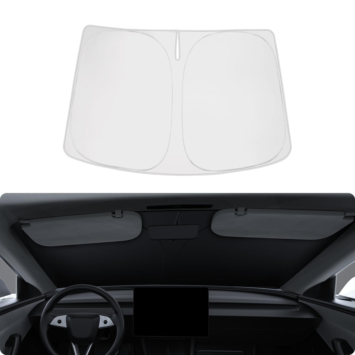 BASENOR Upgrade 2024 2025 Tesla Cybertruck Windshield Sunshade [Nano Ice Crystal Cooling] Folding Front Window Sun Shade Block U