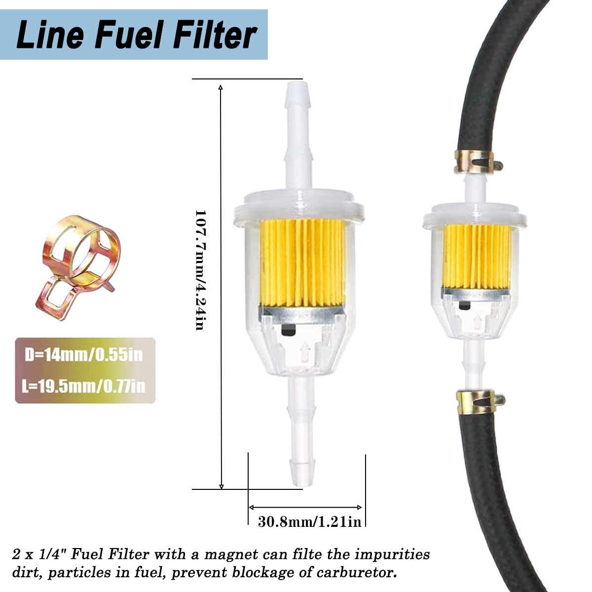 Tnisesm 5/16''(8Mm) Inch Id Fuel Line Set, 2 Meter / 6-Foot 5/16 Fuel Line + 2Pcs 1/4 Inch X 5/16 Inch Gas Inline Fuel Filters W