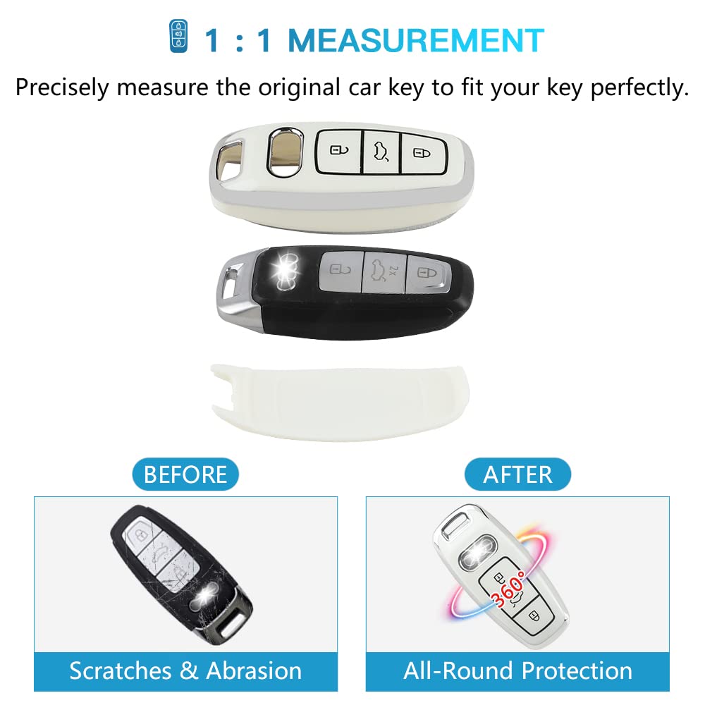 1797 For Audi Key Fob Cover Bling Keychain A6 A7 A8 Q7 Q8 S6 S7 Accessories Car Remote Case Shell Protector Girly Cute 3 Button White Silver Tpu