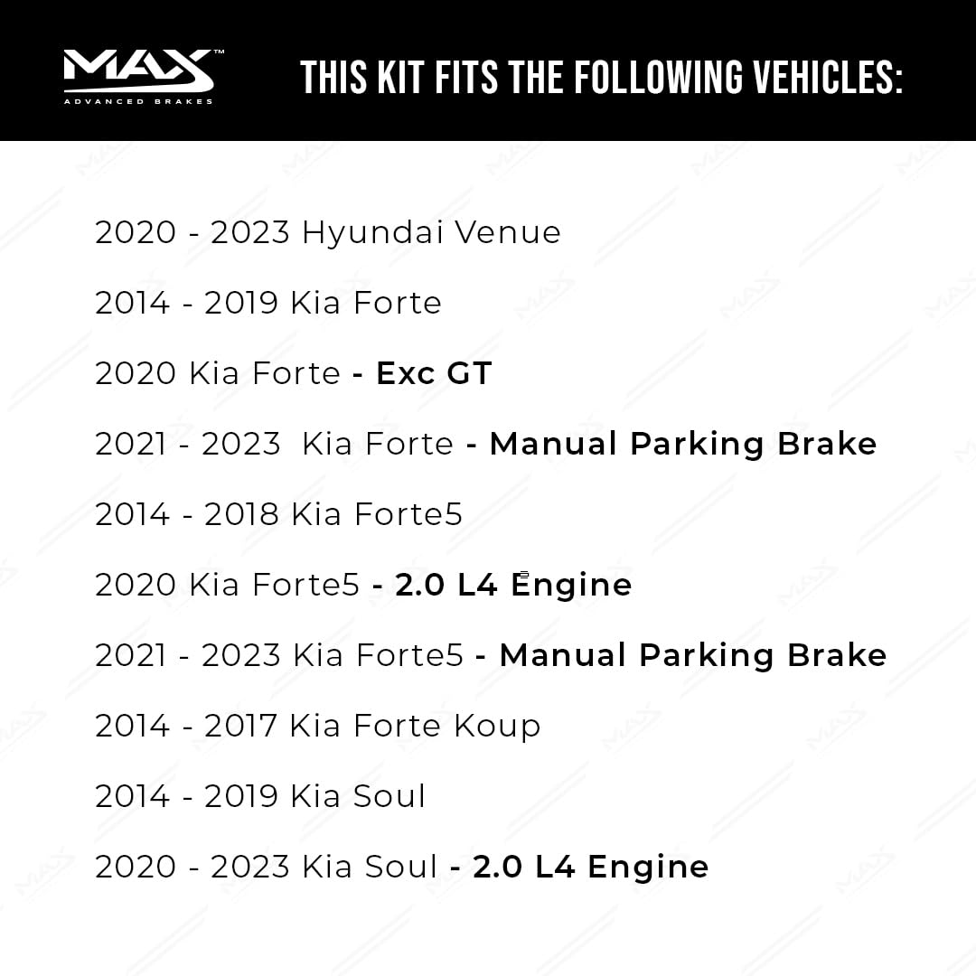 Max Advanced Brakes Rear Brake Kit Compatible With 2011-2023 Hyundai Elantra Veloster Venue Compatible With Kia Forte Replacement Geomet Coated Oe Disc Brake Rotors And Ceramic Brake Pads