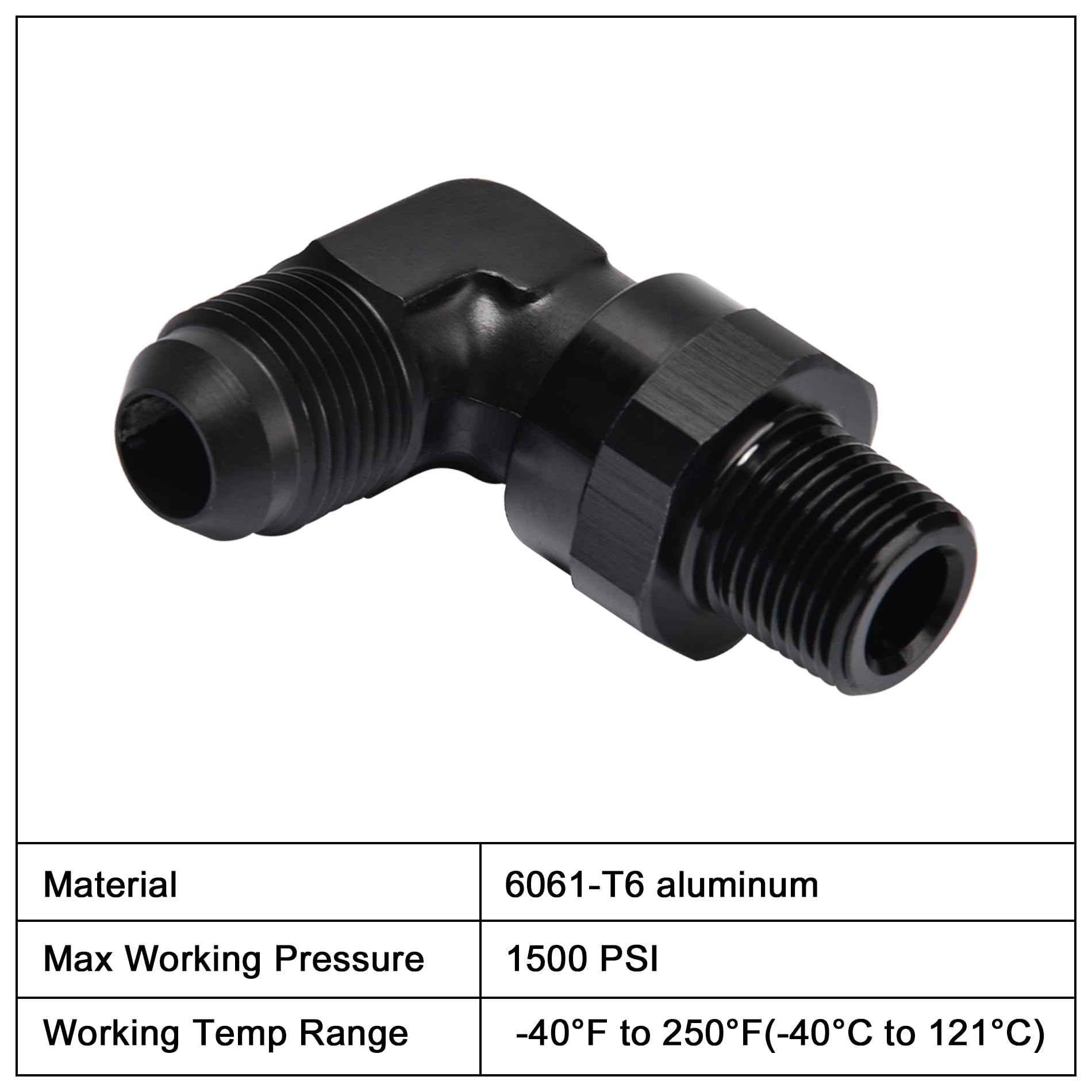 Evil Energy 8An Male Flare To 3/8 '' Npt 90 Degree Swivel Fitting Adapter Aluminum Black