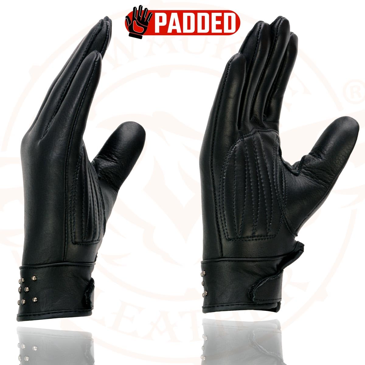 Milwaukee Leather MG7760 Women's Black Leather Gel Palm Lightweight Motorcycle Hand Gloves W/Stylish Wrist Detailing - X-Small