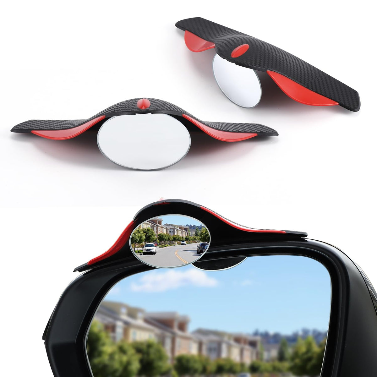 LivTee Blind Spot Mirror with Side Mirror Rain Guard, HD Glass Frameless Convex, Carbon Fiber 2-in-1 Side Mirror Covers Kit with