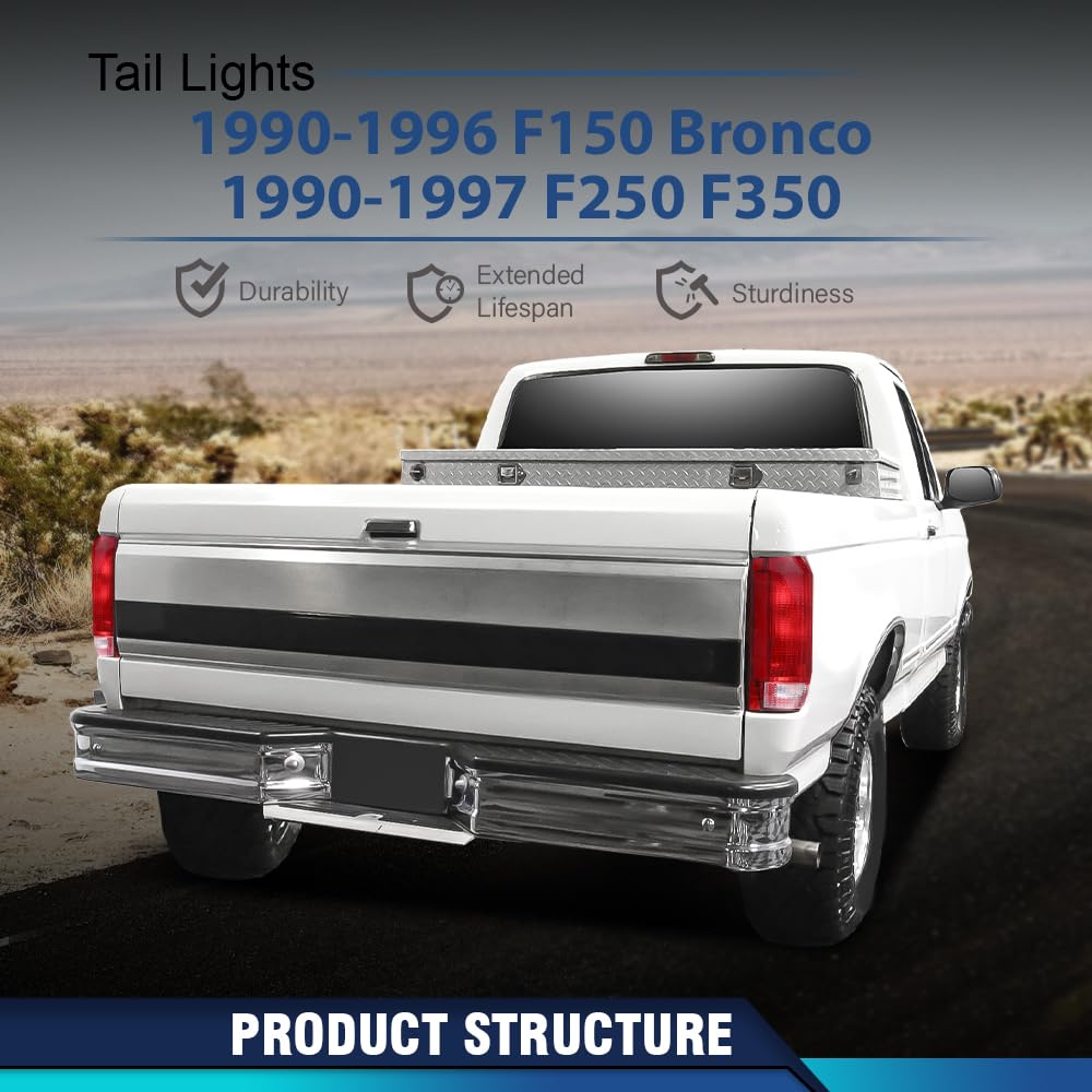 Pit66 Tail Lights Assembly Compatible With Ford Bronco F150 1990-1996/Fit Ford F250 F350 1990-1997 Left Driver And Right Passeng