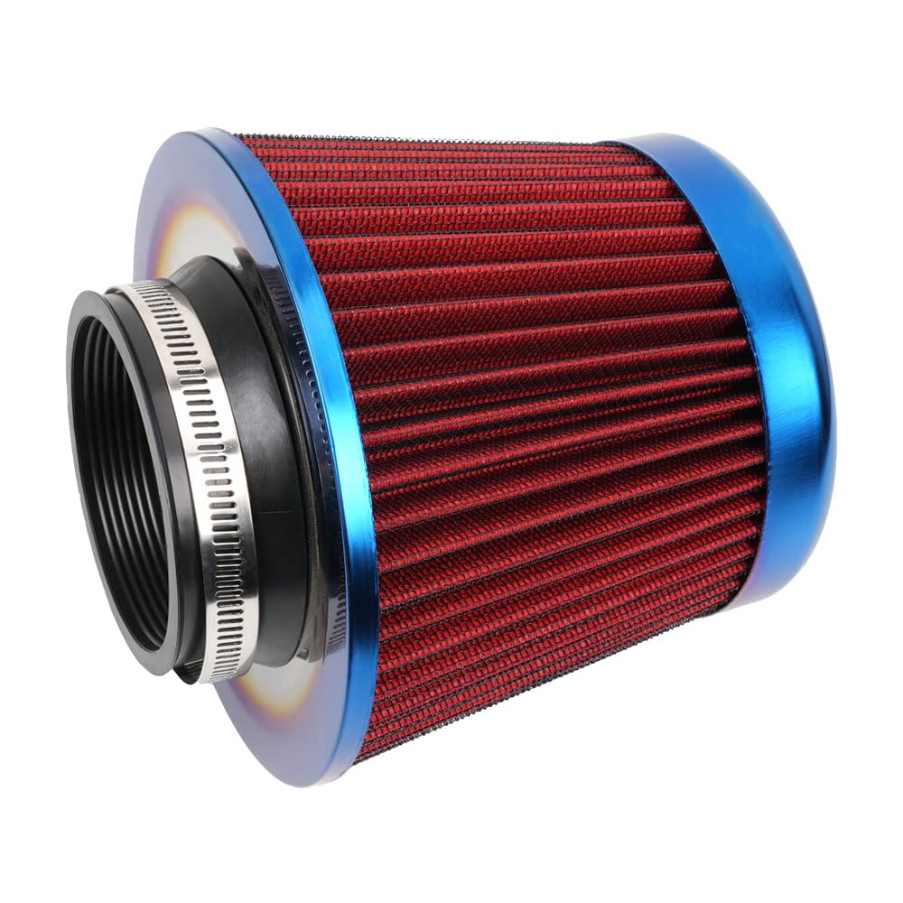 Cold Air Intake Filter, High Performance, Washable Filter, Clamp-On Replacement Air Filter, Flange Diameter 3Inch/76Mm Red