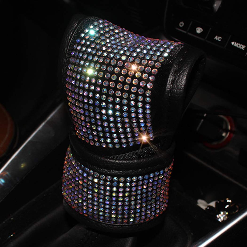 MLOVESIE Plush Auto Gear Shift Knob Cover with Crystal Glitter Bling Rhinestones for Girls,Lady Universal Fit (Bling) (Colorful)